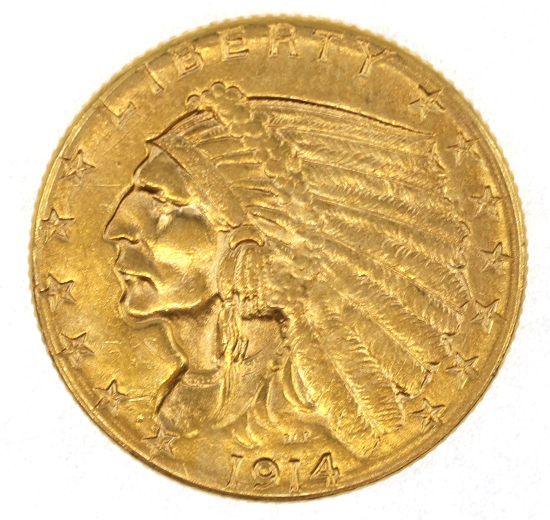 1914 US GOLD $2.50 INDIAN HEAD QUARTER EAGLE COIN MS: 1914 US GOLD $2.50 INDIAN HEAD QUARTER EAGLE COIN MS 1914 United States 90% gold $2.50 Indian Head quarter Eagle, MS. IMPORTANT NOTE - PLEASE READ: REGARDING OUR IN-HOUSE SHIPPING & INVOICING Sh