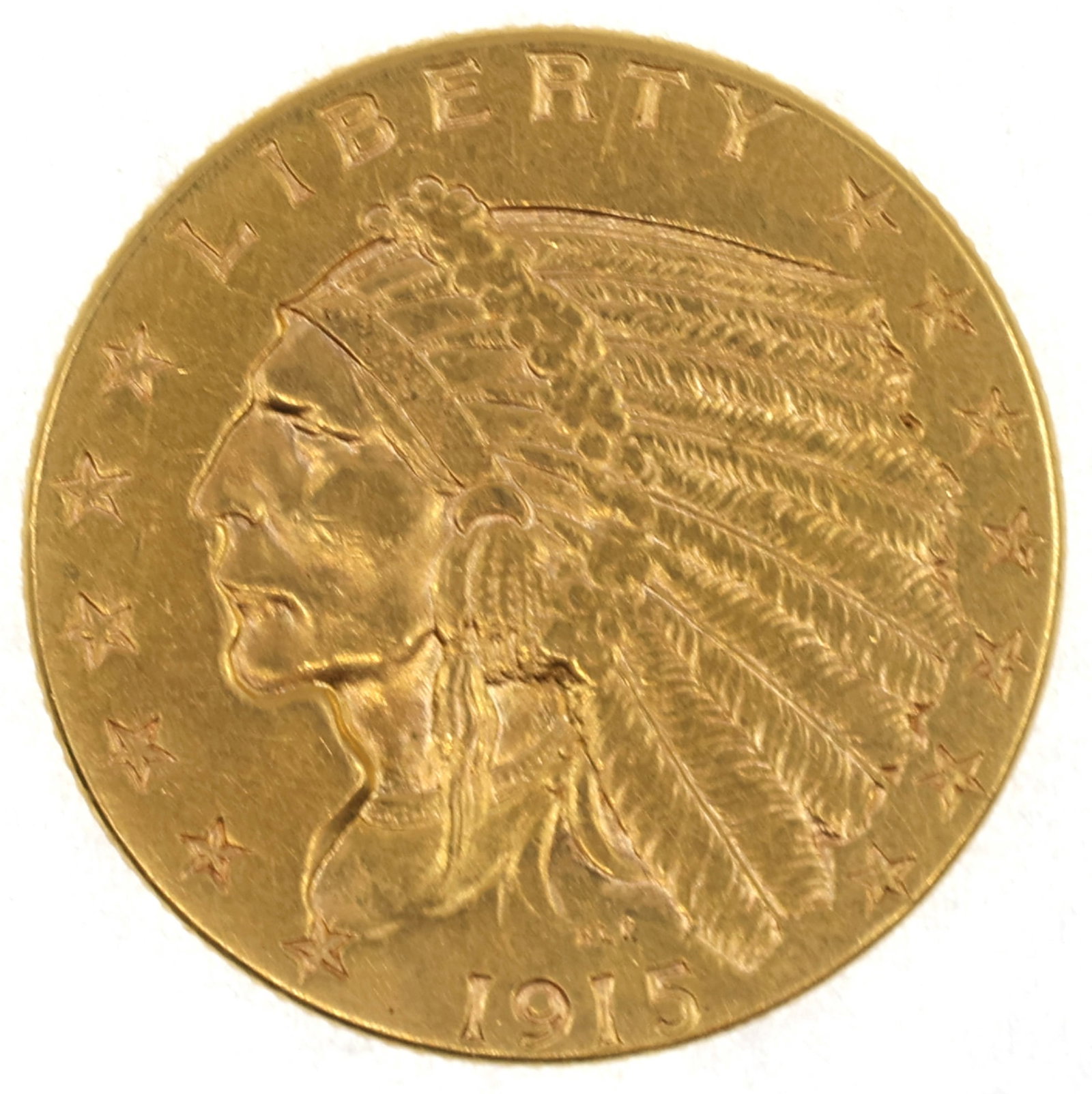 1915 US GOLD $2.50 INDIAN HEAD QUARTER EAGLE COIN AU+ (1 of 2)