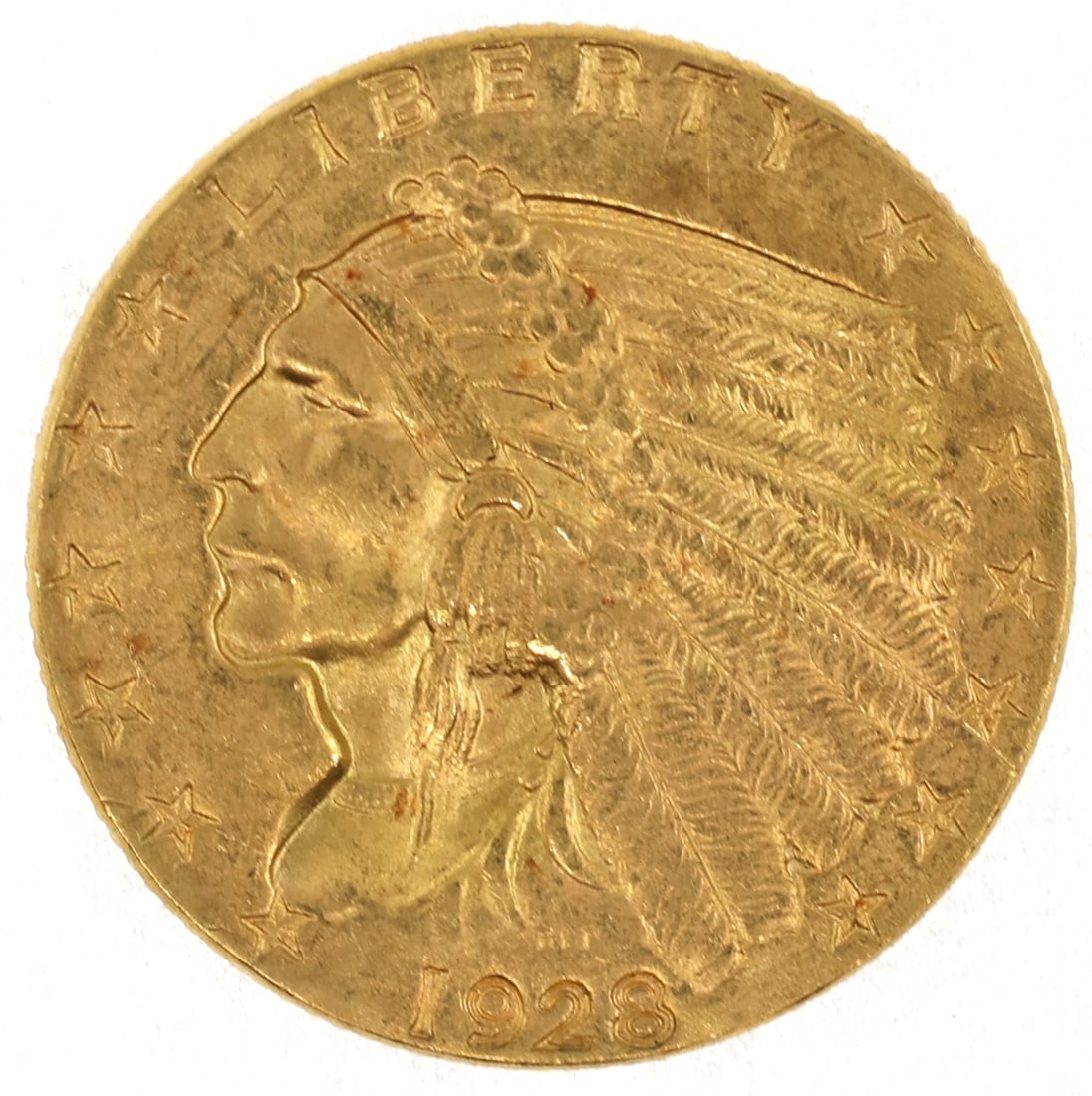 1928 US GOLD $2.50 INDIAN HEAD QUARTER EAGLE COIN AU+ (1 of 2)