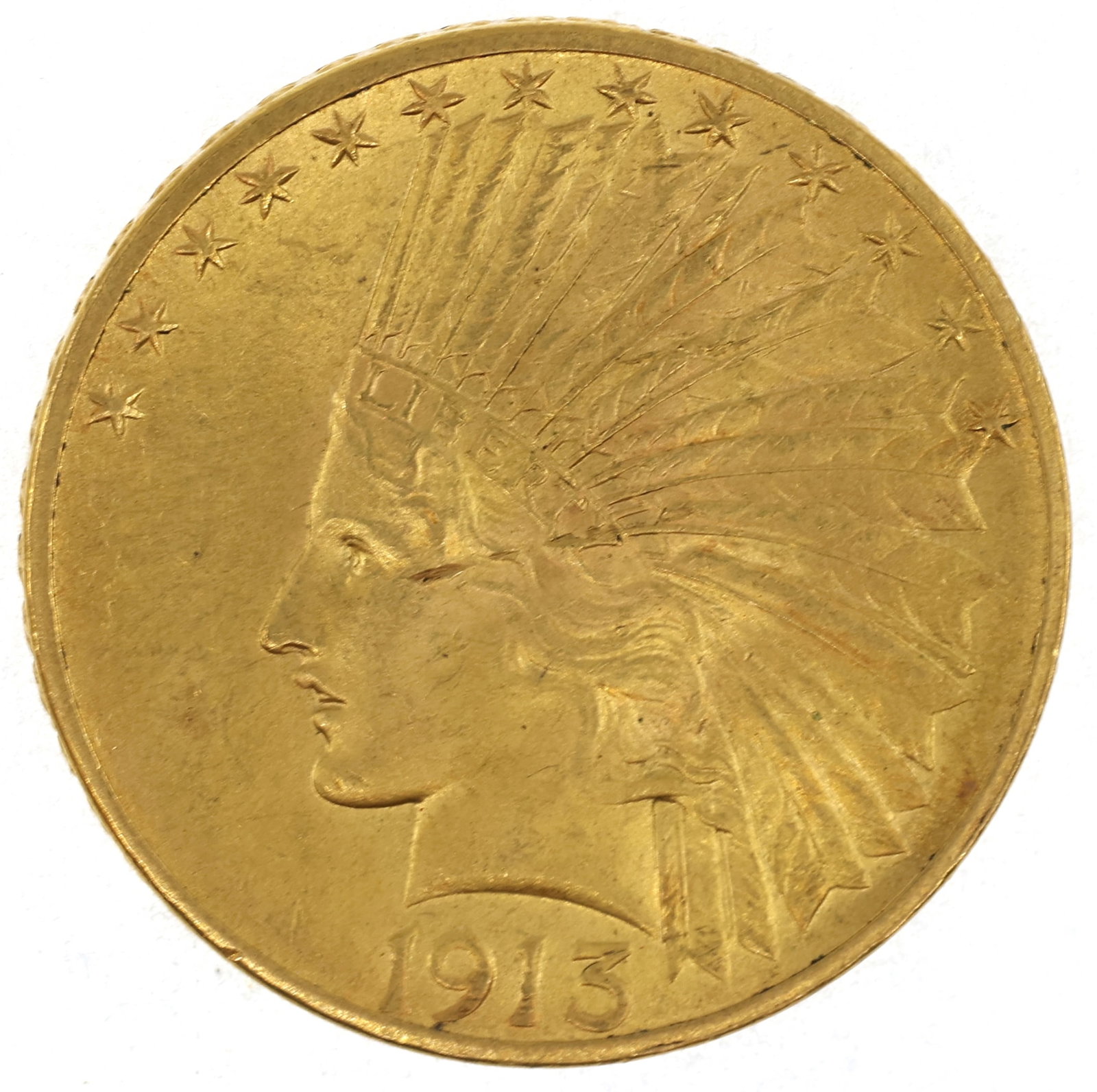 1913 US GOLD $10 INDIAN HEAD EAGLE COIN AU+ (1 of 2)