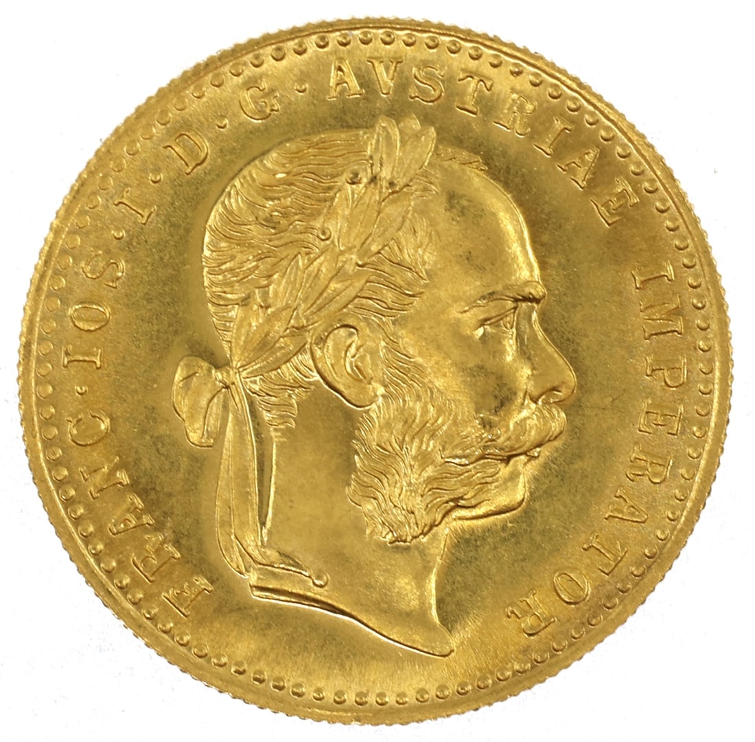 1915 AUSTRIAN .986 GOLD 1 DUCAT RESTRIKE COIN AU+ (1 of 2)