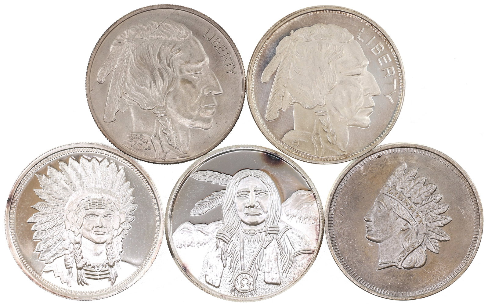 SILVER 1 OZT BULLION ROUNDS - LOT OF 5 (1 of 2)