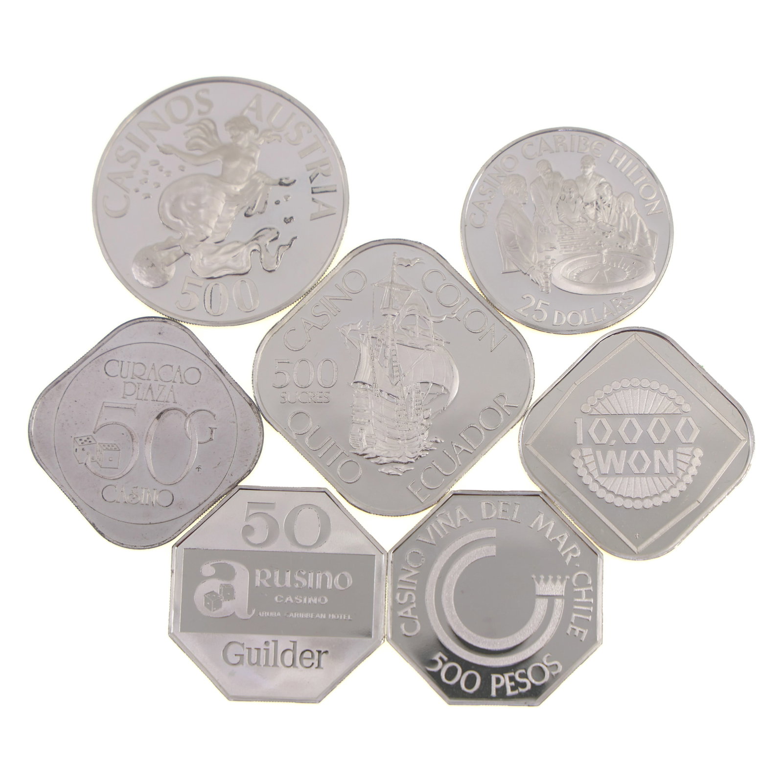 STERLING SILVER WORLD CASINO TOKENS BY FRANKLIN MINT (1 of 8)