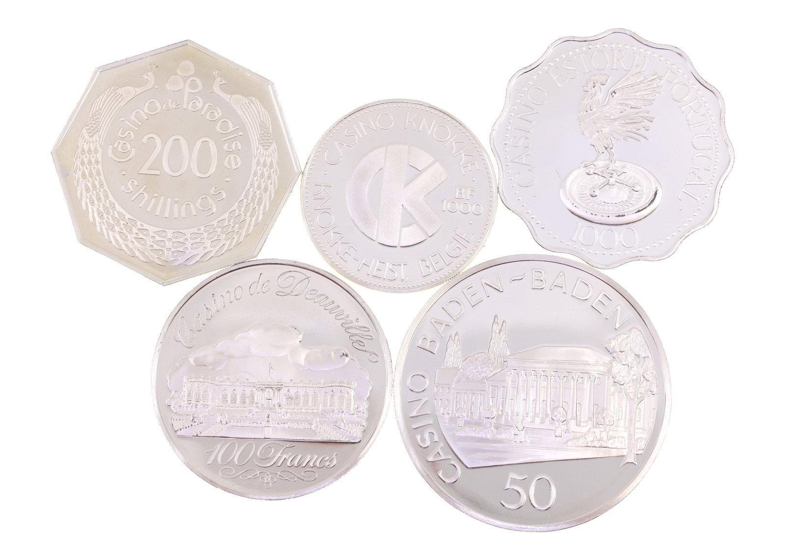 STERLING SILVER WORLD CASINO TOKENS BY FRANKLIN MINT (1 of 5)