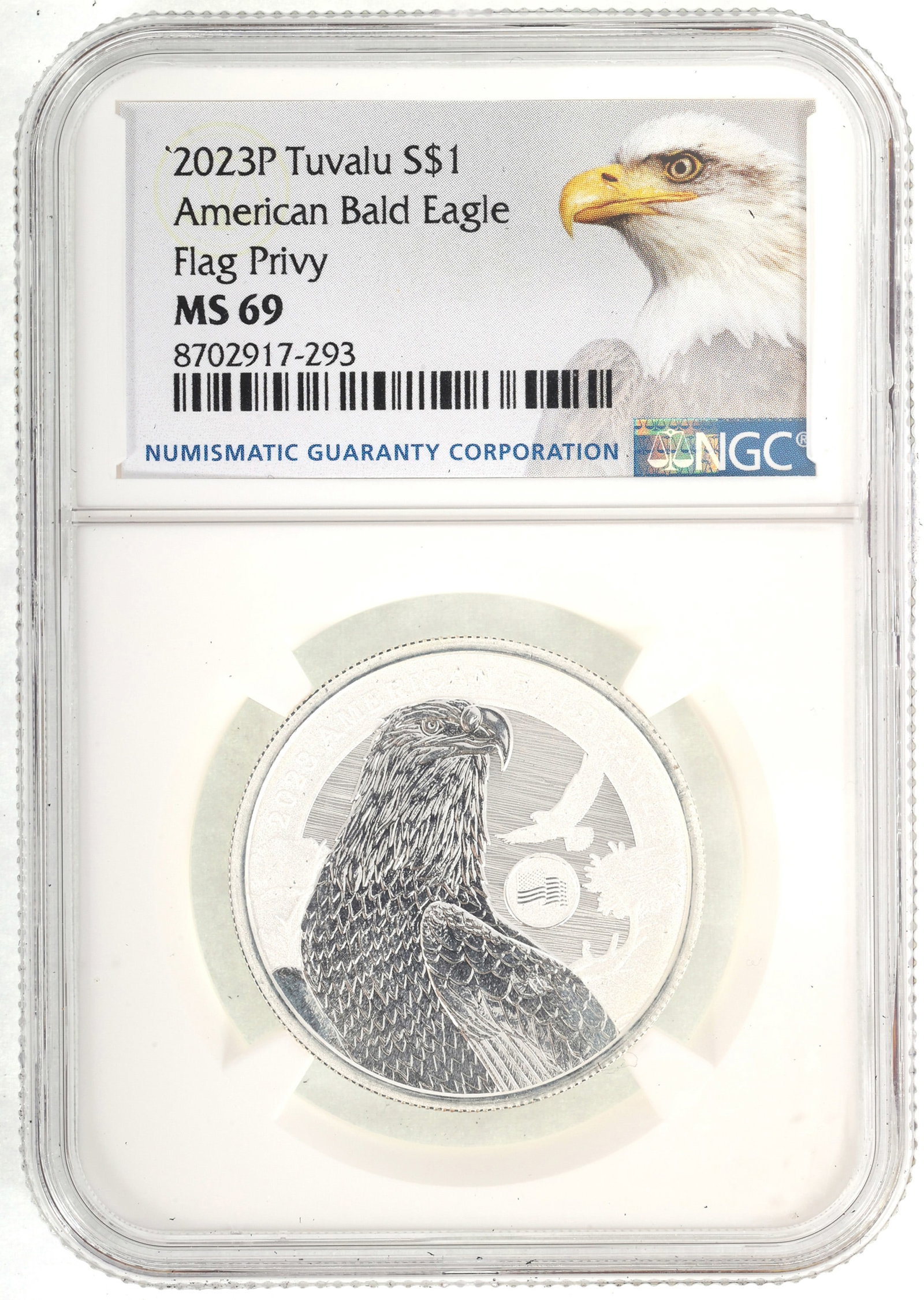 2023-P TUVALU SILVER $1 US FLAG PRIVY COIN NGC MS69: 2023-P TUVALU SILVER $1 US FLAG PRIVY COIN NGC MS69 NGC graded 2023-P Tuvalu .999 silver $1 American Bald Eagle Flag Privy, MS 69. IMPORTANT NOTE - PLEASE READ: REGARDING OUR IN-HOUSE SHIPPING & 