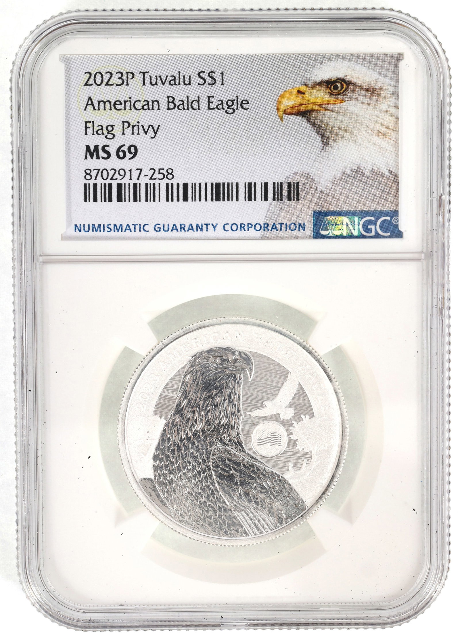 2023-P TUVALU SILVER $1 US FLAG PRIVY COIN NGC MS69: 2023-P TUVALU SILVER $1 US FLAG PRIVY COIN NGC MS69 NGC graded 2023-P Tuvalu .999 silver $1 American Bald Eagle Flag Privy, MS 69. IMPORTANT NOTE - PLEASE READ: REGARDING OUR IN-HOUSE SHIPPING & 