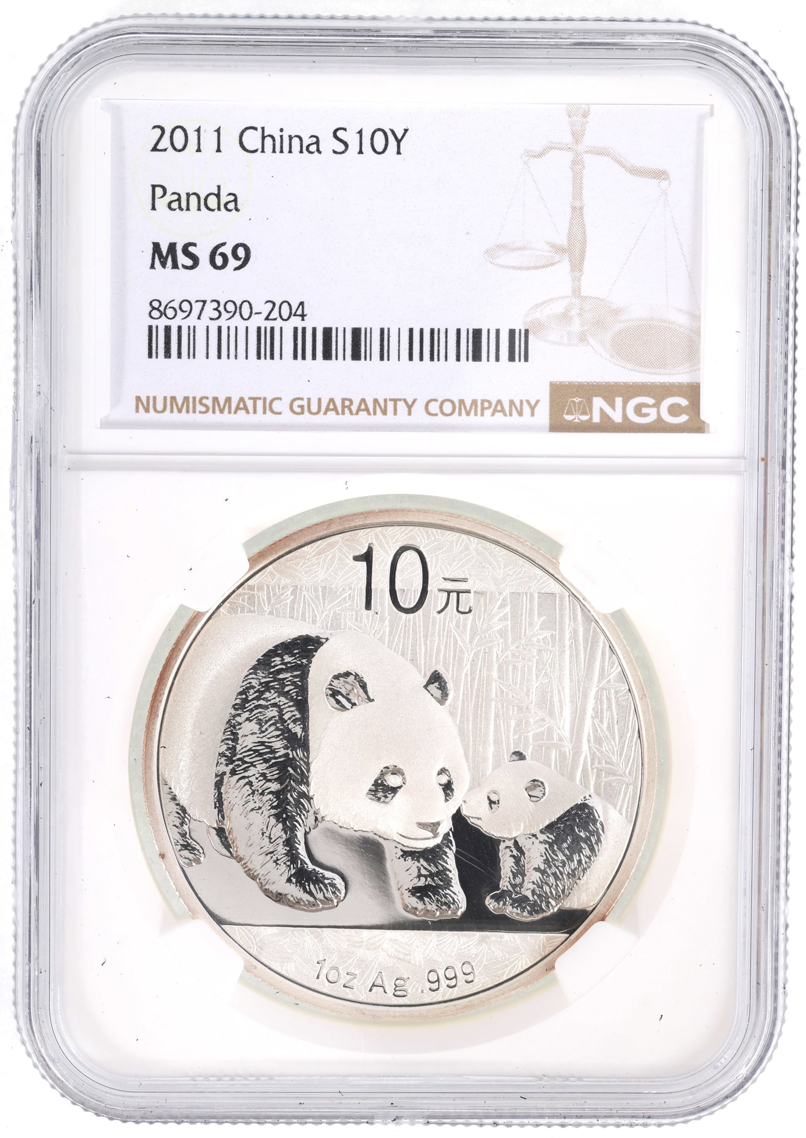2011 CHINESE SILVER 10Y PANDA 1 OZT NGC MS69 (1 of 2)