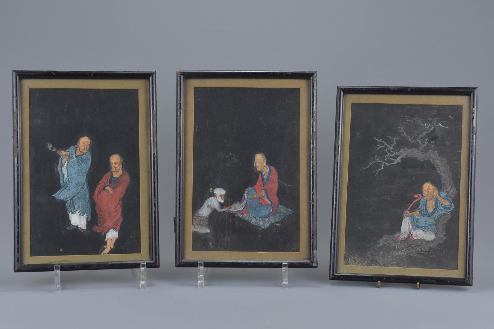 Three Chinese 19th century paintings framed and glazed (1 of 4)