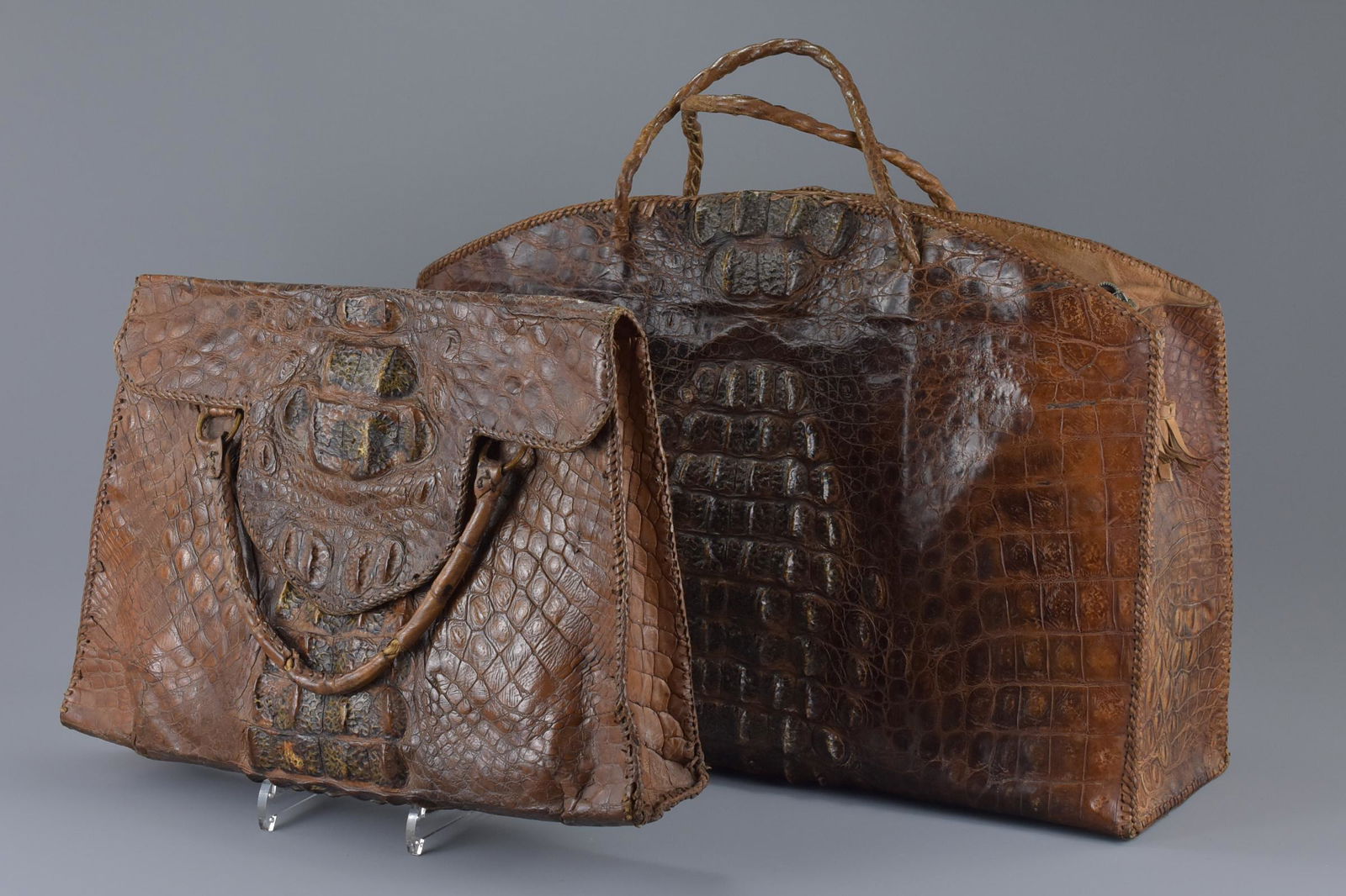 Two large vintage crocodile leather handbags. 51cm and (1 of 8)