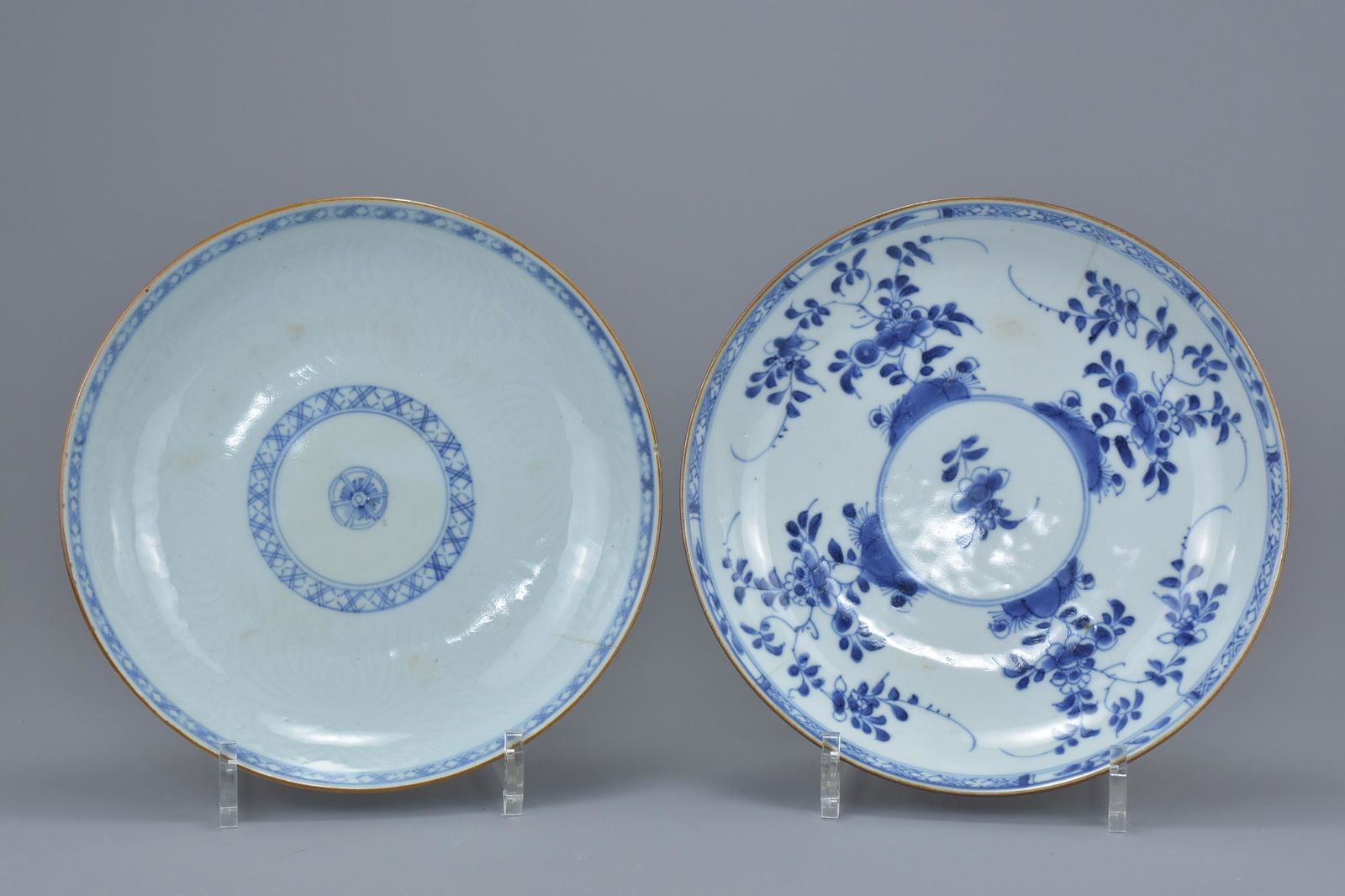 Two 18th century Chinese blue and white dishes one with (1 of 7)