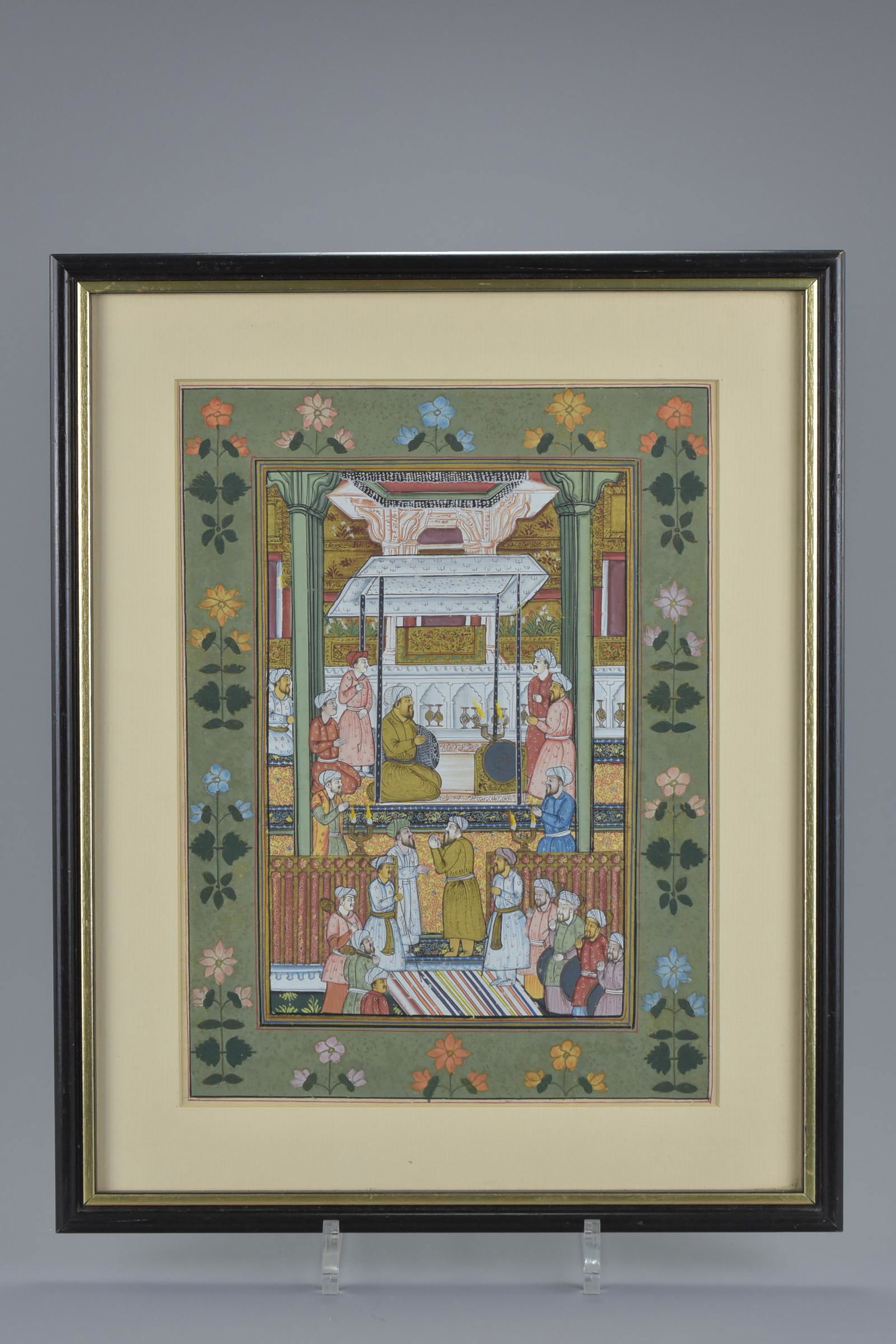 A framed and glazed Middle Eastern miniature painting (1 of 2)