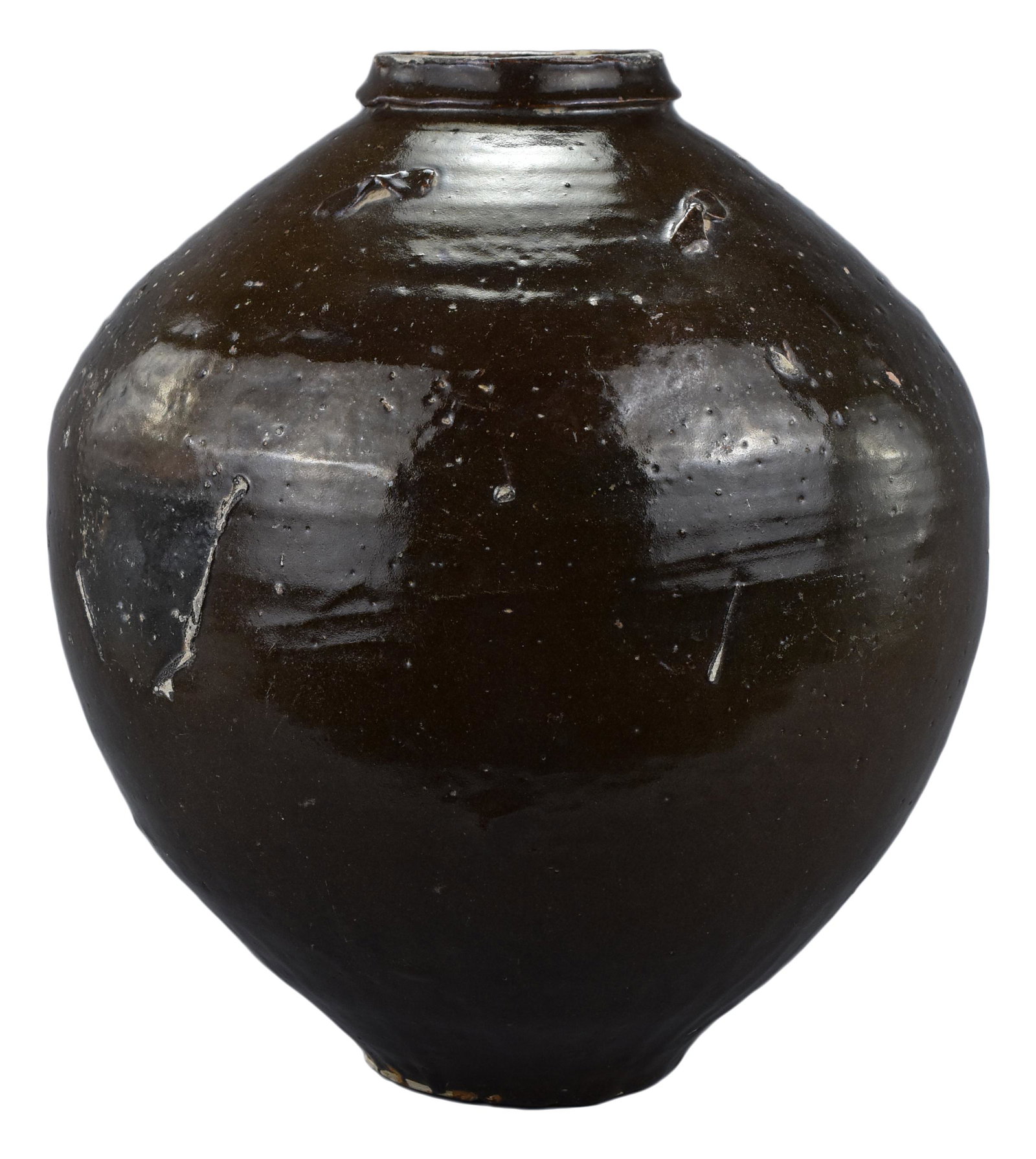 A Large Chinese / SE Asian Martaban Jar 18th / 19th: A Large Chinese / SE Asian Martaban Jar 18th / 19th Century. With four loop handles around the shoulder, coated in a thick dark brown / black glaze. Height 46.5cm. Provenance: from the collection of t