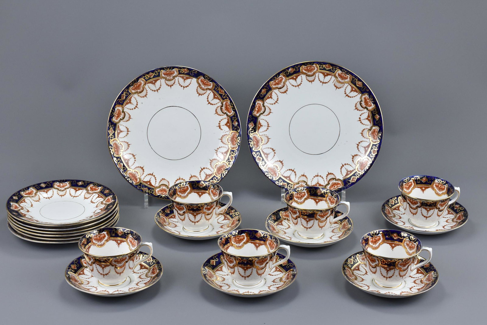 A 'Royal Albert Crown China' Porcelain tea set circa: A 'Royal Albert Crown China' Porcelain tea set circa 1930 to include six teacups and saucers, six medium plates and two larger dishes.