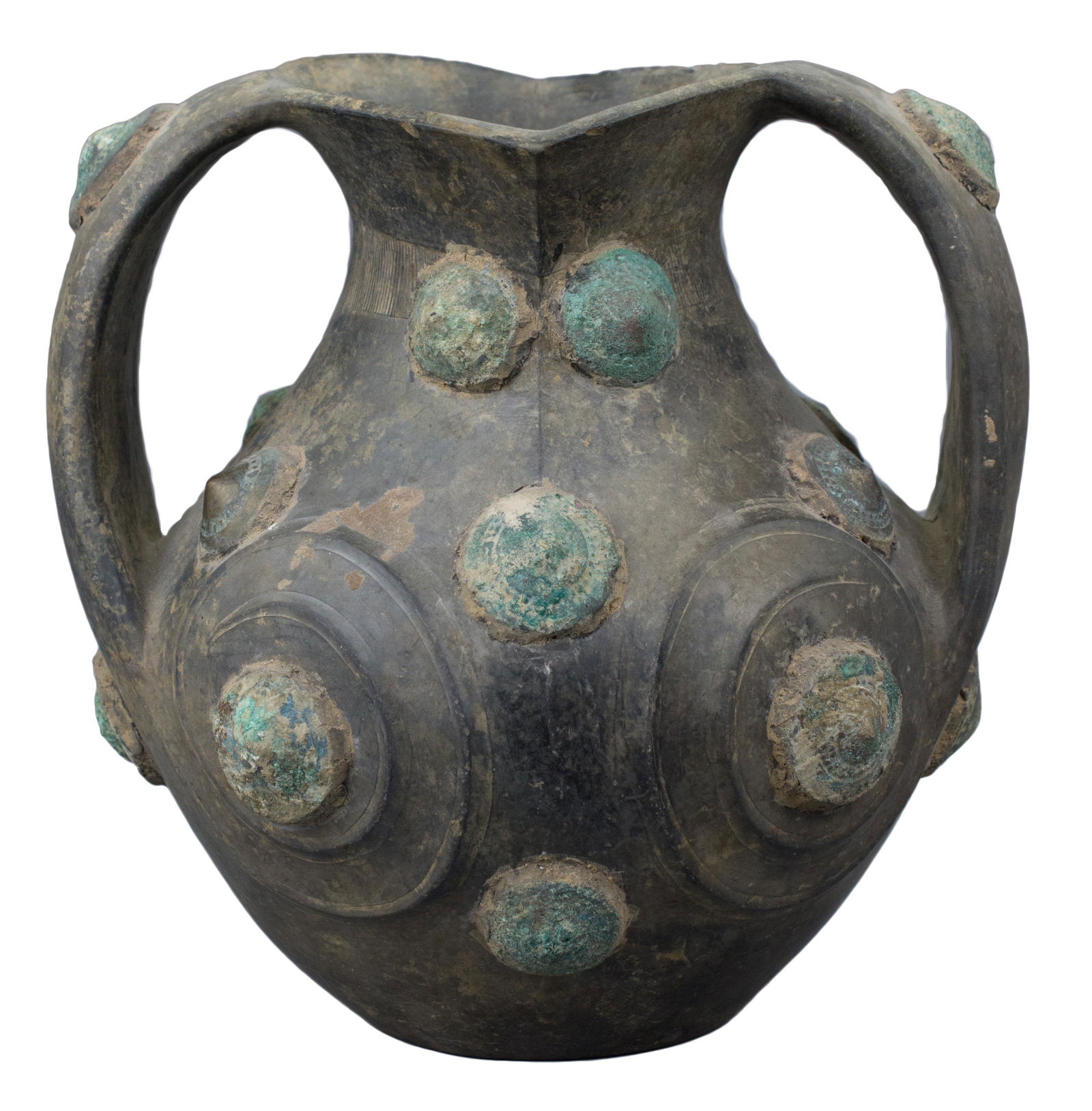 A Chinese Han Dynasty Black Pottery Amphora with Bronze (1 of 8)