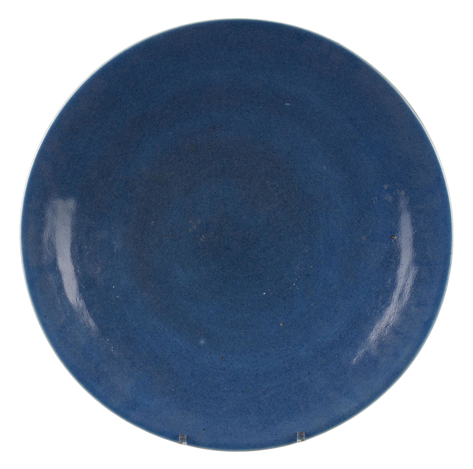 LARGE CHINESE BLUE GLAZED MONOCHROME PORCELAIN DISH, (1 of 7)