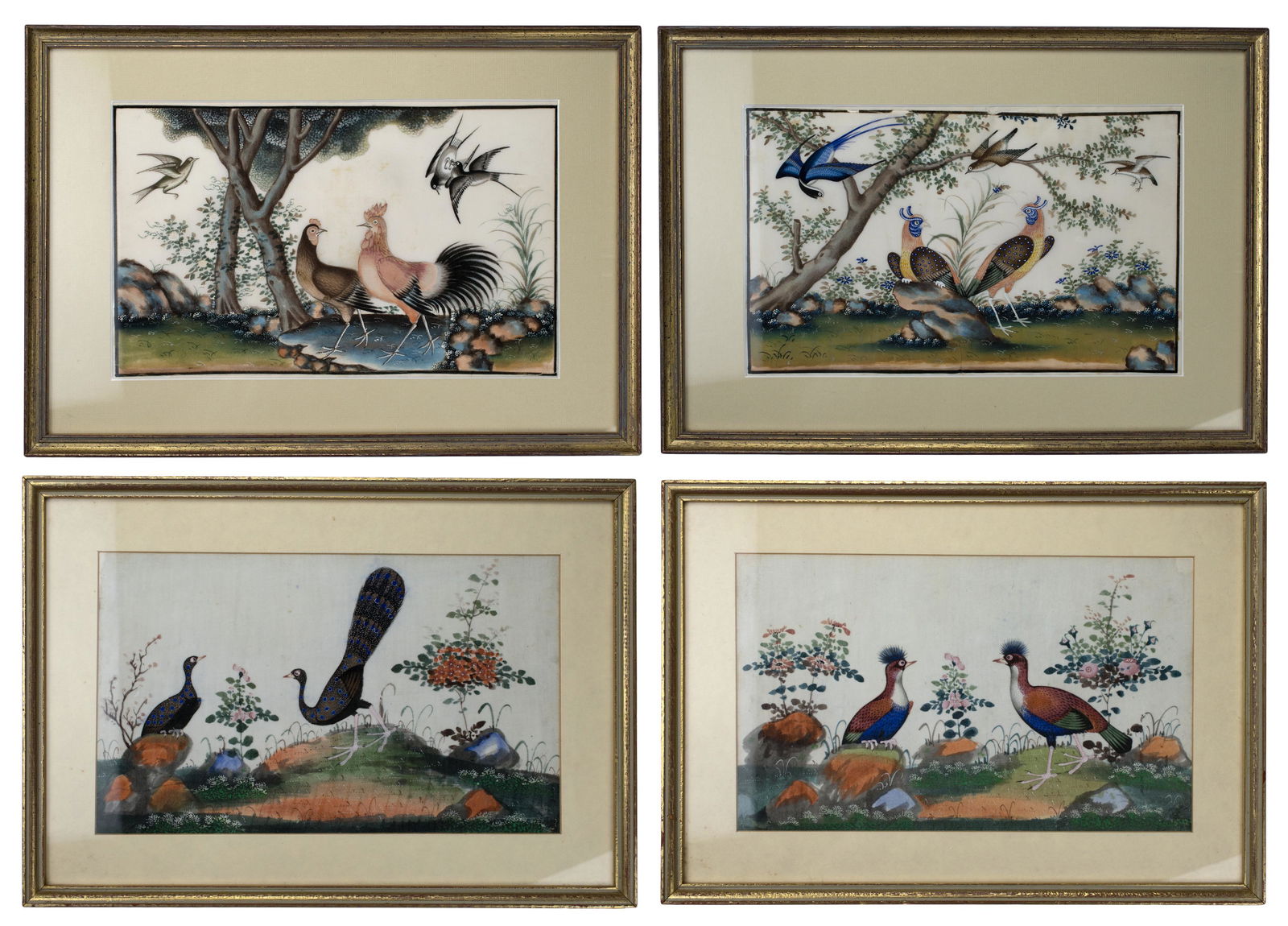 SET OF FOUR CHINESE FRAMED RICE PAPER PAINTINGS, (1 of 1)