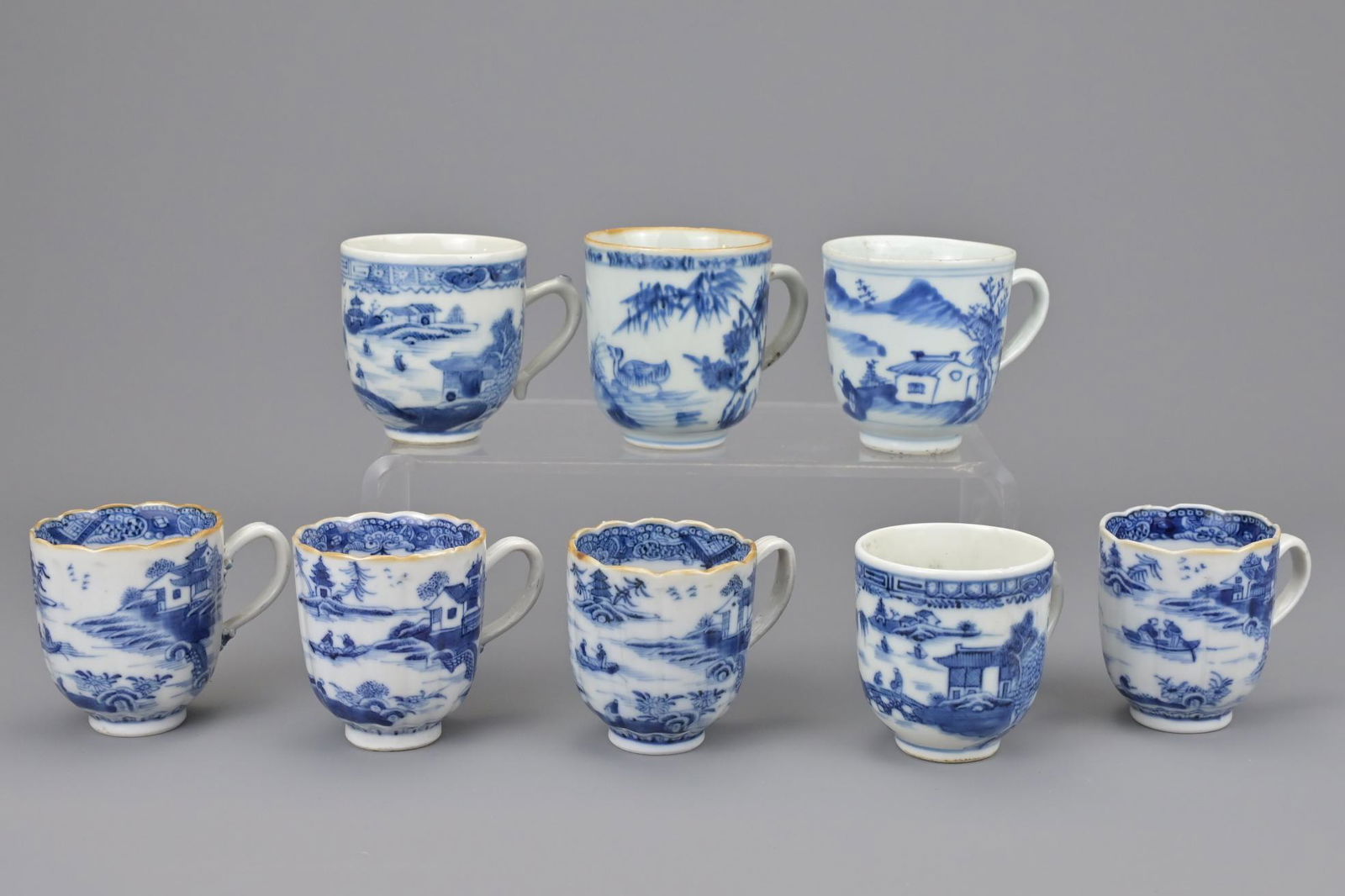 Eight chinese blue and white porcelain coffee cups with (1 of 4)