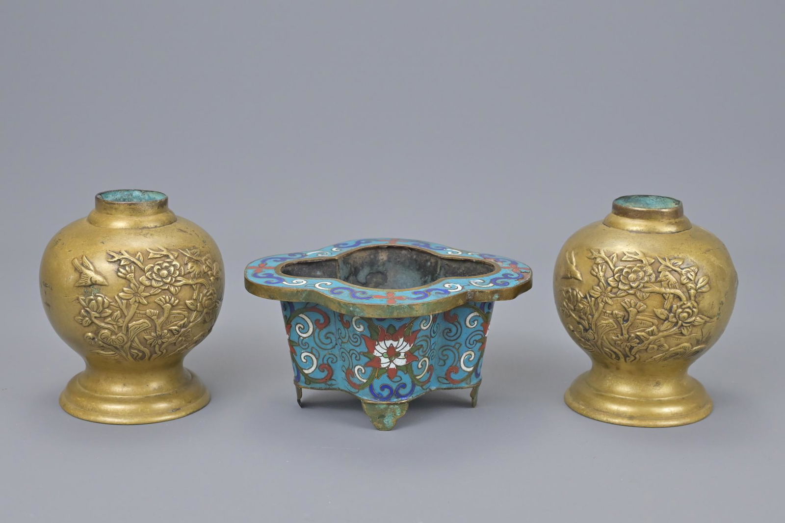 Pair of asian brass lamp bases. together with a (1 of 3)