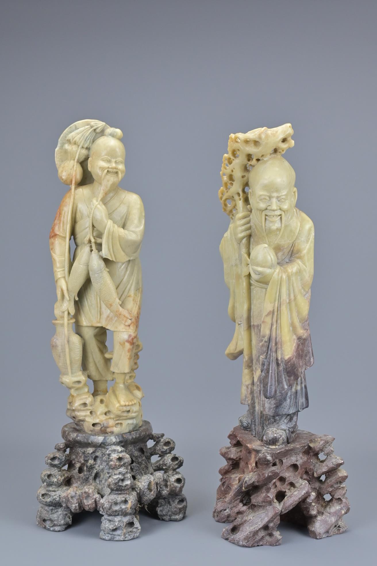 Two chinese carved stone figures. total height of (1 of 5)