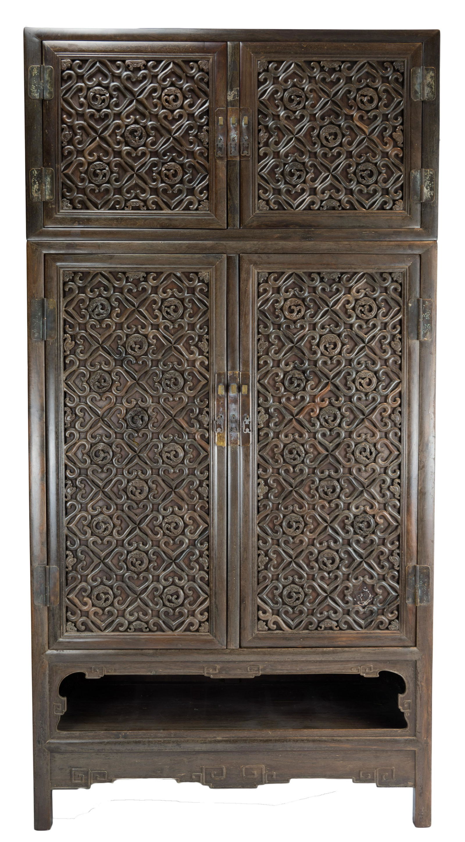 A large chinese hardwood double bodied cabinet with (1 of 16)