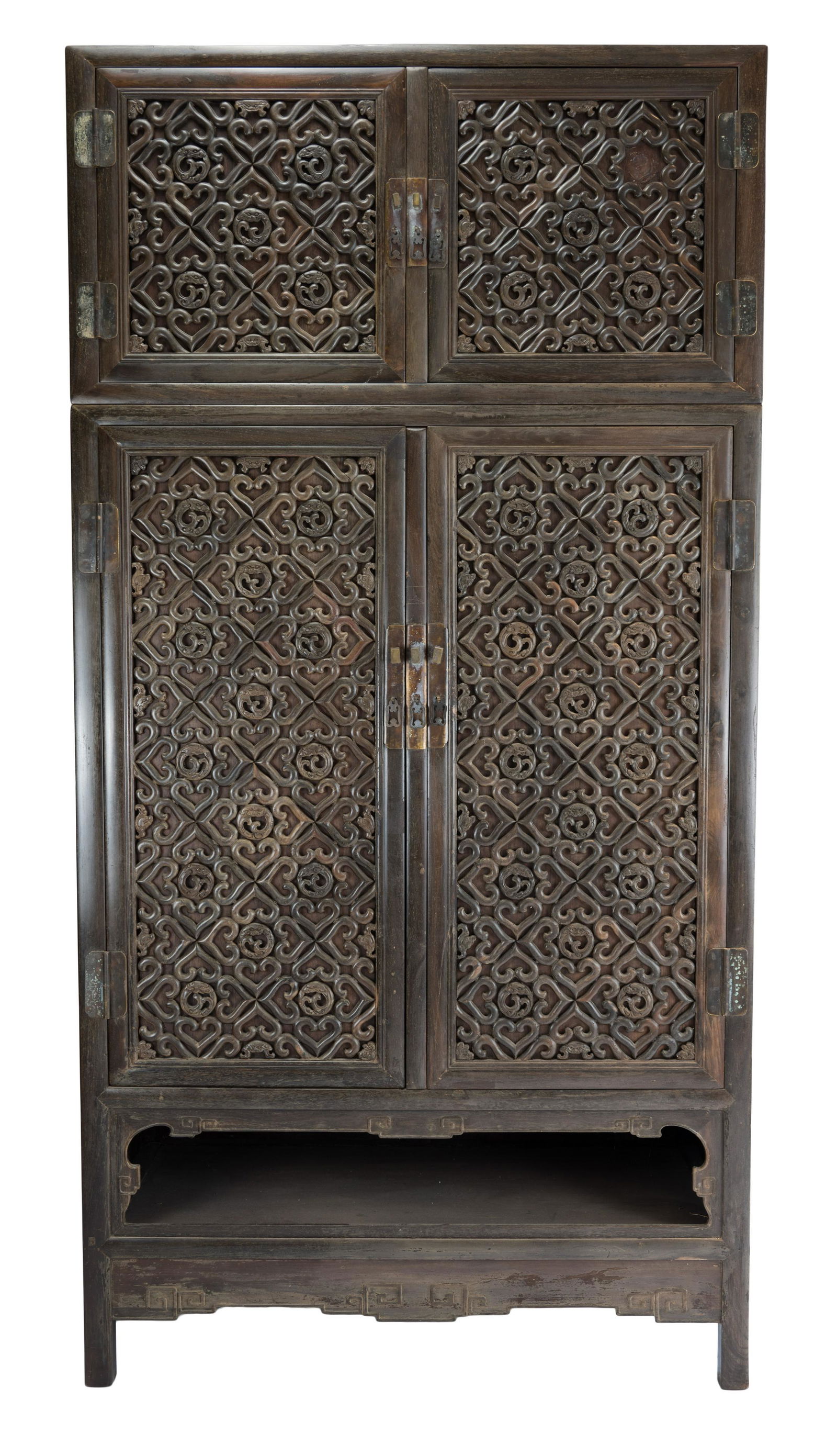 A large chinese hardwood double bodied cabinet with (1 of 4)