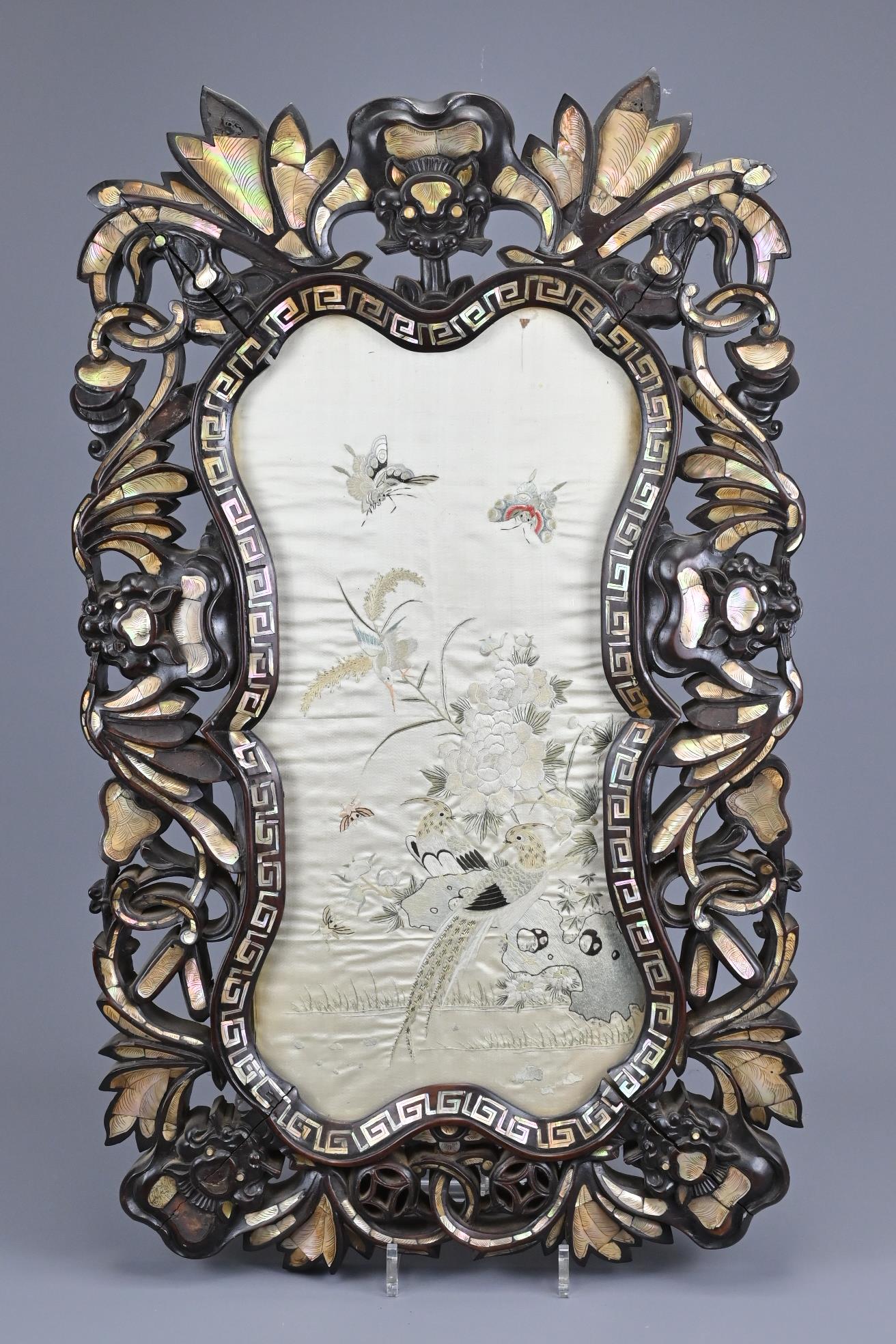 A Chinese Silk Embroidery with Hardwood Mother of Pearl (1 of 7)