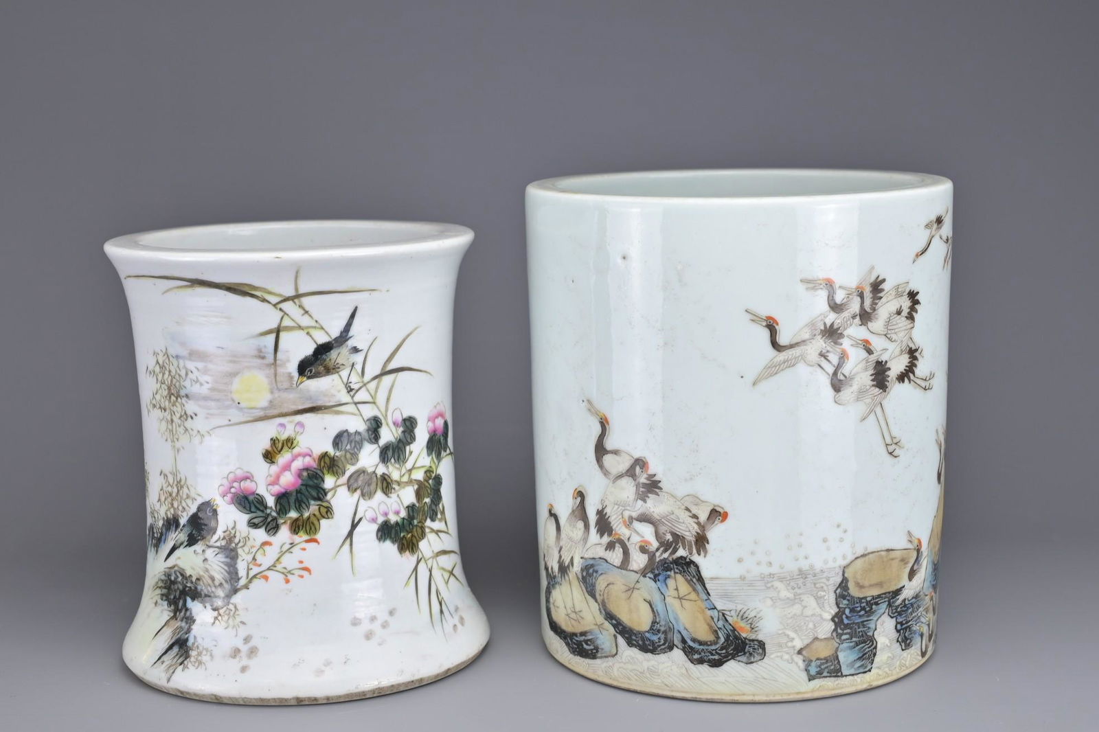 TWO CHINESE PORCELAIN BRUSH POTS, MID 20TH CENTURY (1 of 10)