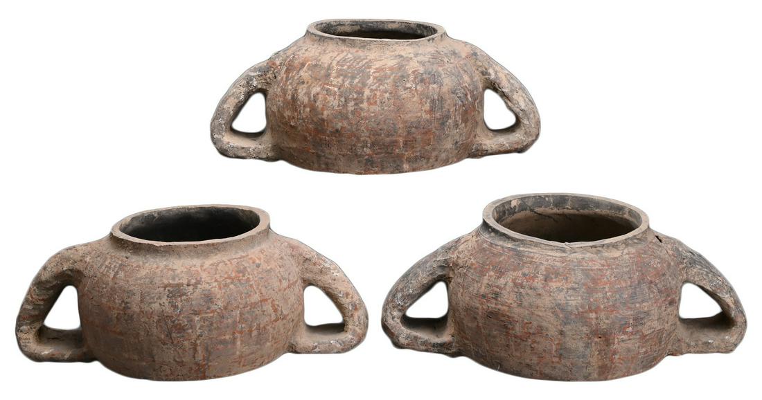 THREE RARE CHINESE PAINTED POTTERY STACKING POTS, WARRING SATES PERIOD (476-221BC) (1 of 8)