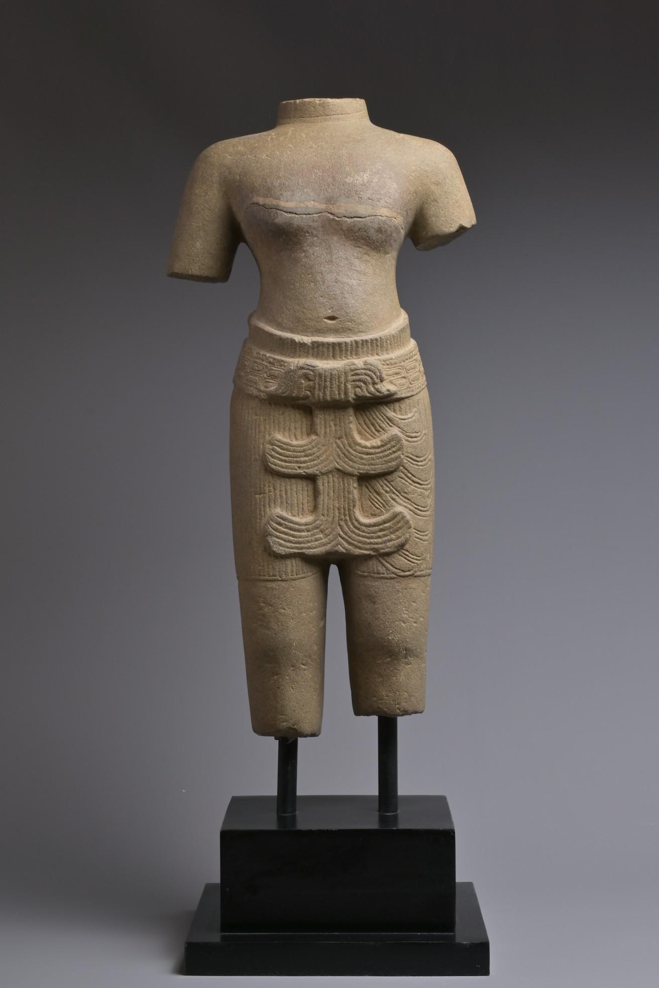 A CAMBODIAN KHMER CARVED STONE TORSO (1 of 15)