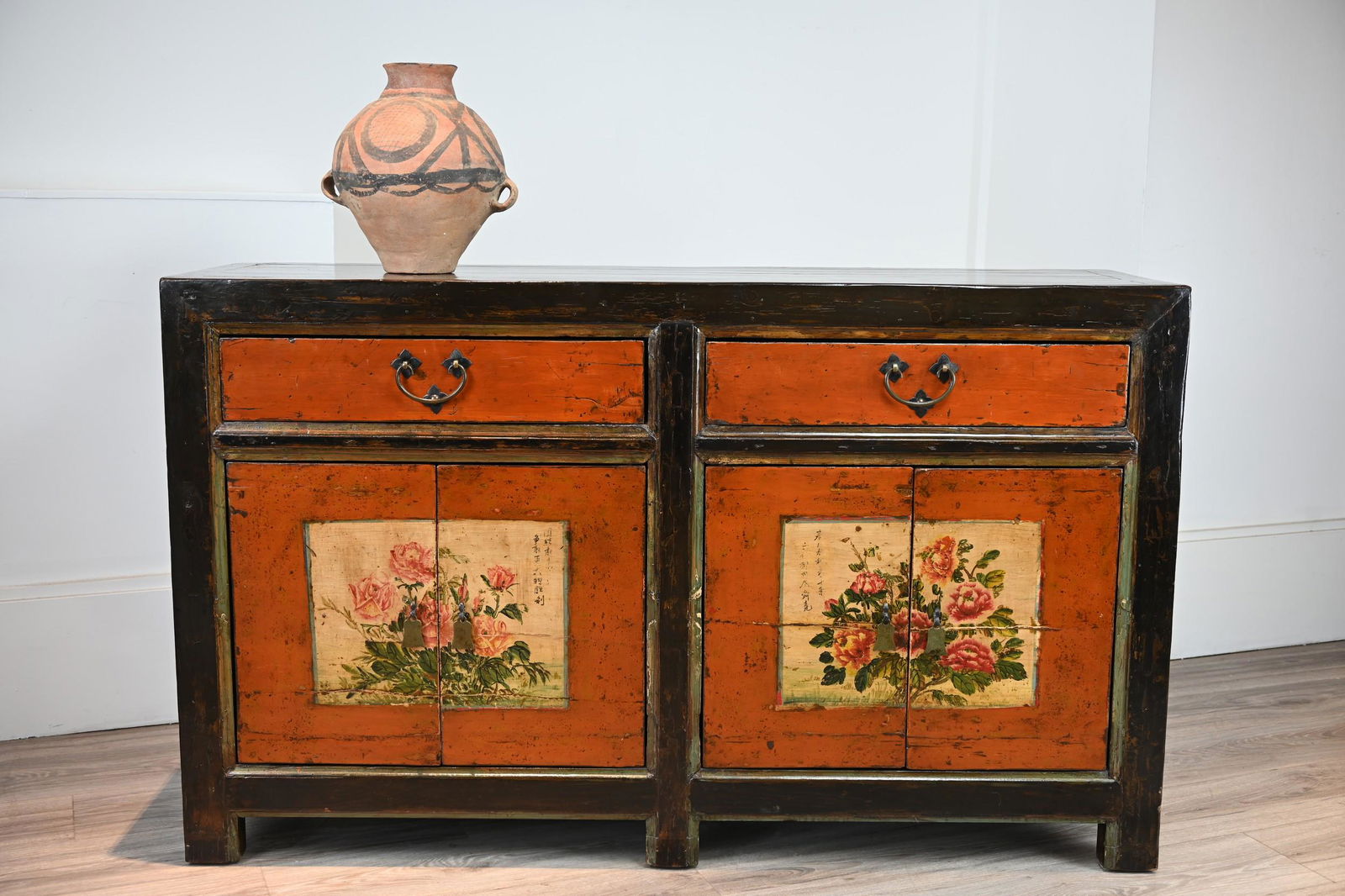 A SINO TIBETAN HAND-PAINTED WOODEN SIDEBOARD, 20TH CENTURY (1 of 8)