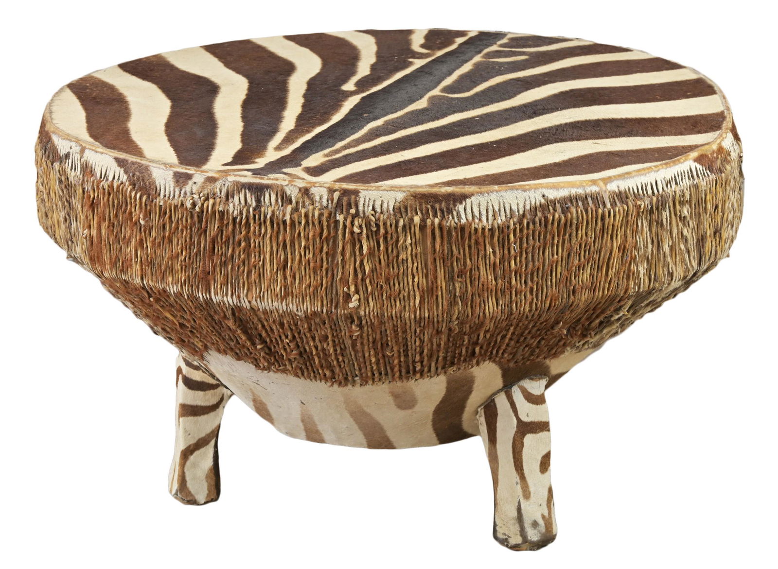 AN AFRICAN ZEBRA-HIDE DRUM-TABLE, 20TH CENTURY (1 of 8)