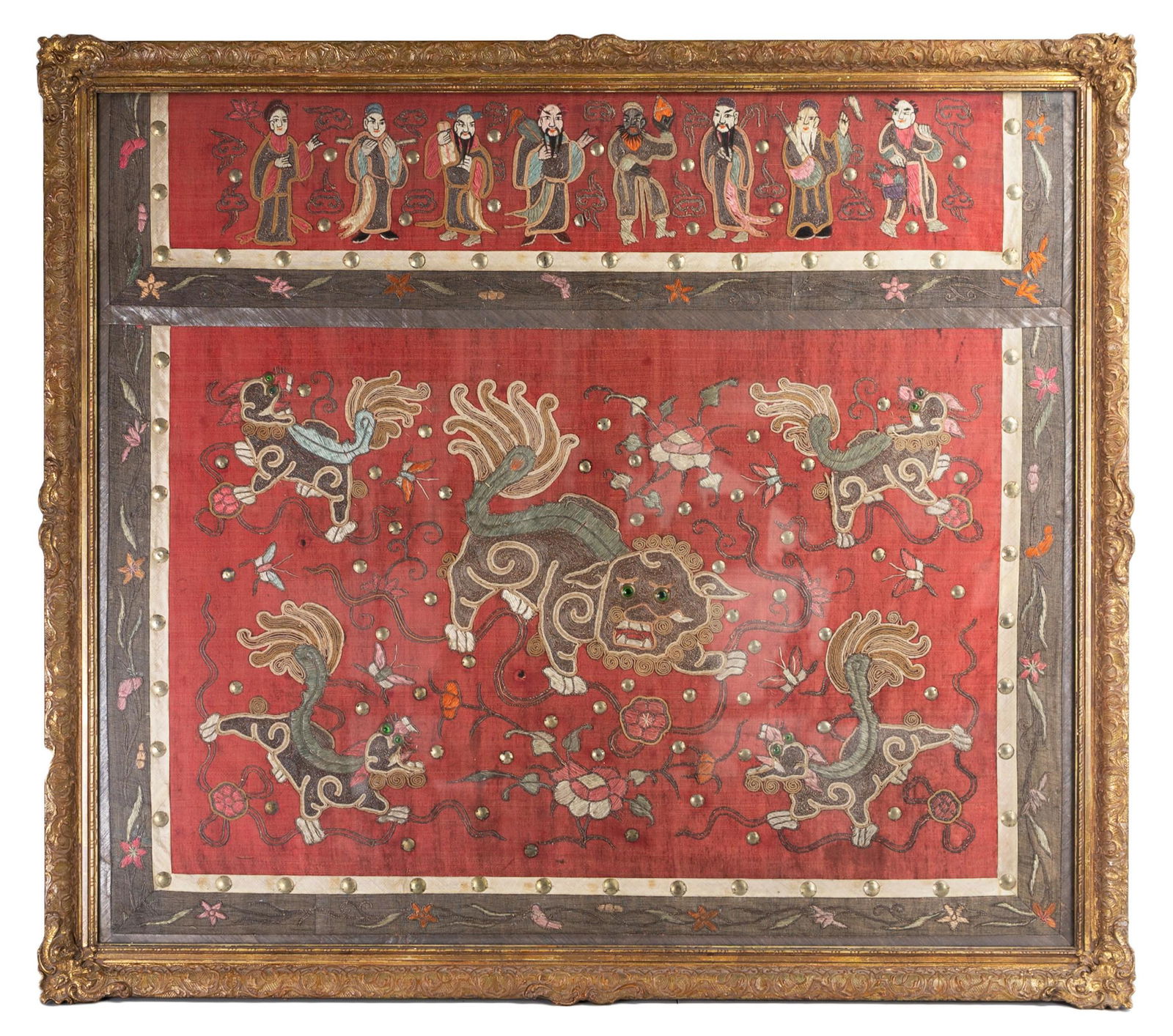 A LARGE CHINESE FRAMED EMBROIDERY, 19TH CENTURY (1 of 7)