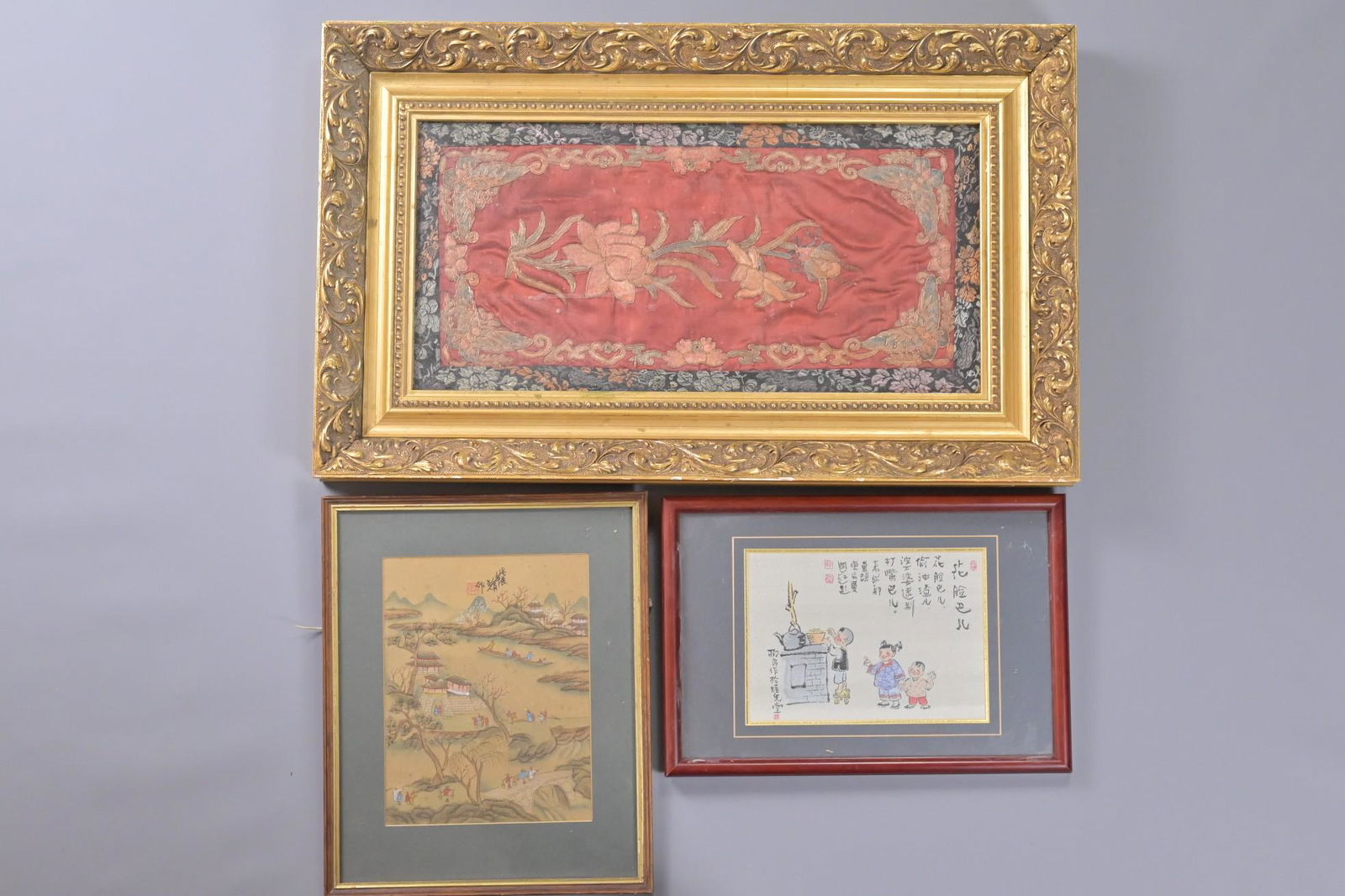 CHINESE FRAMED PAINTING AND EMBROIDERIES, 19/20TH CENTURY (1 of 12)