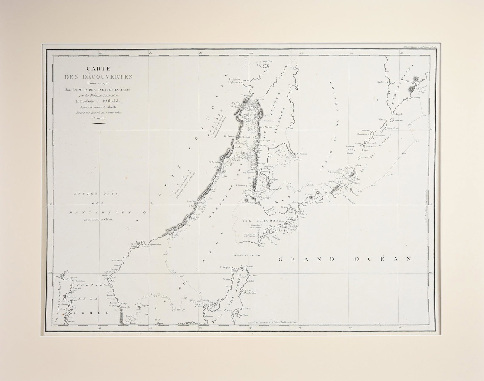 ANTIQUE PRINTED MAP BY F. F. DE LA PEROUSE, Paris 1797. Carte des Decouvertes, Faites en 1787 dans (1 of 2)