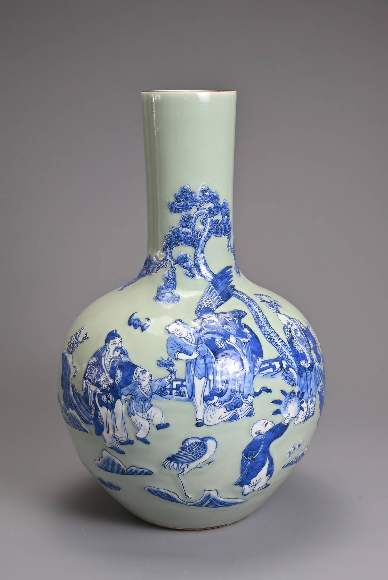 A Chinese Celadon Ground Blue And White Porcelain Vase, 20th Century