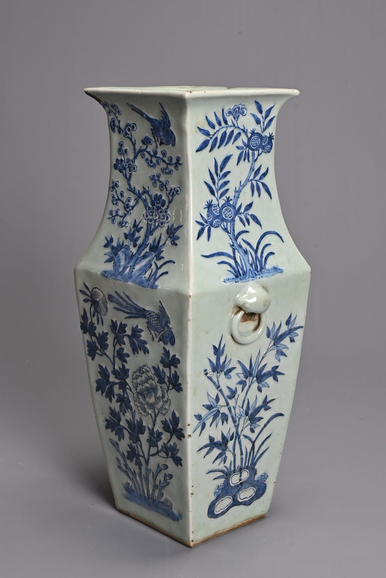 A LARGE CHINESE SQUARE FORM PORCELAIN BALUSTER VASE, 19TH CENTURY. Heavily potted pale celadon (1 of 7)