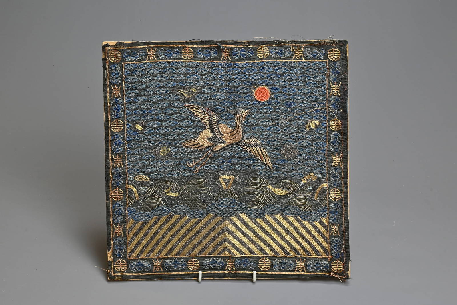 A Chinese Mandarin Civil Rank Badge, Qing Dynasty. Silk Embroidered