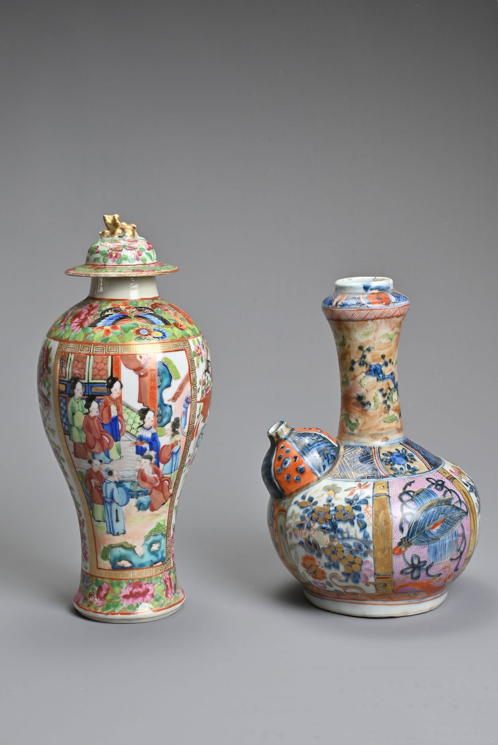 TWO CHINESE PORCELAIN ITEMS, 18/19TH CENTURY. To include a famille rose decorated baluster vase (1 of 6)
