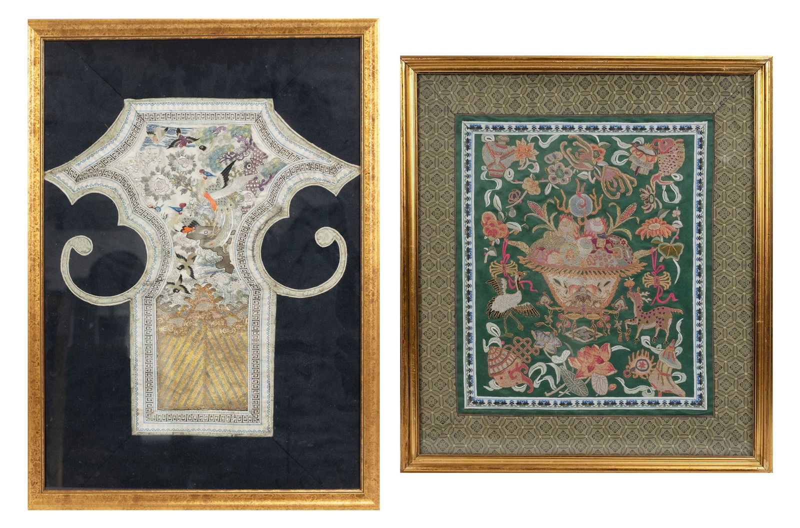 TWO CHINESE FRAMED SILK EMBROIDERED PANELS, 20TH CENTURY. To include a silk and gold thread panel (1 of 7)