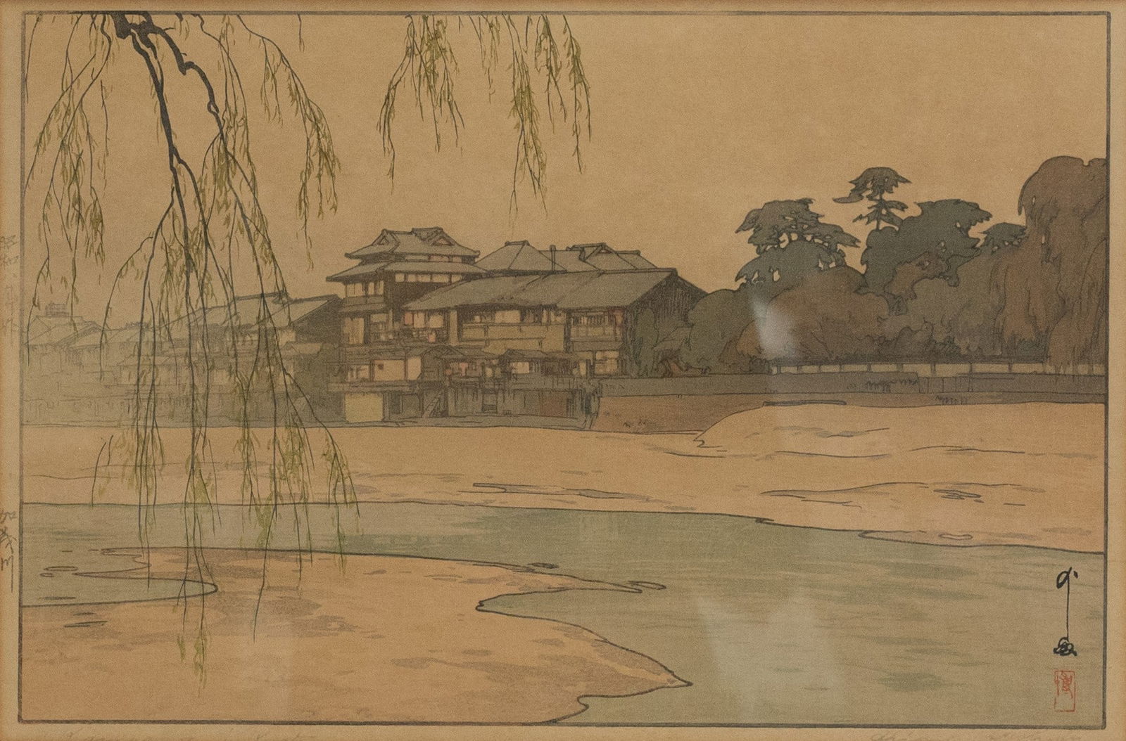 HIROSHI YOSHIDA, JAPAN (1876-1950), Kamogawa in Kyoto, 1933. A Japanese woodblock print signed (1 of 4)