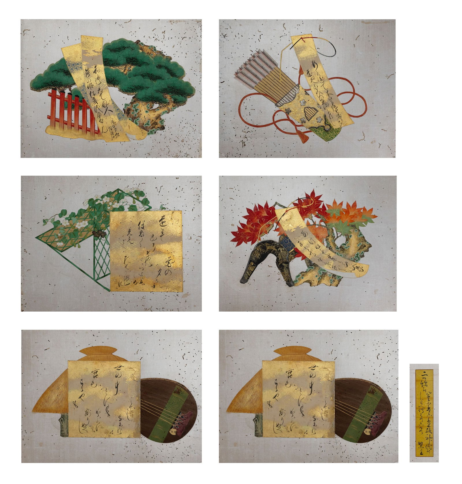 A RARE JAPANESE ILLUSTRATED NOH POEM ALBUM, 18TH CENTURY. Containing six different images made up of (1 of 10)