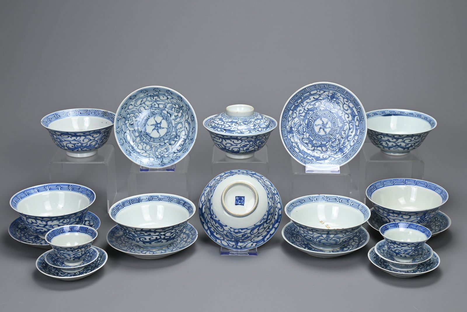 A GROUP OF STRAITS CHINESE NYONYA BLUE AND WHITE PORCELAIN ITEMS, 19TH CENTURY. Twenty one in (1 of 5)