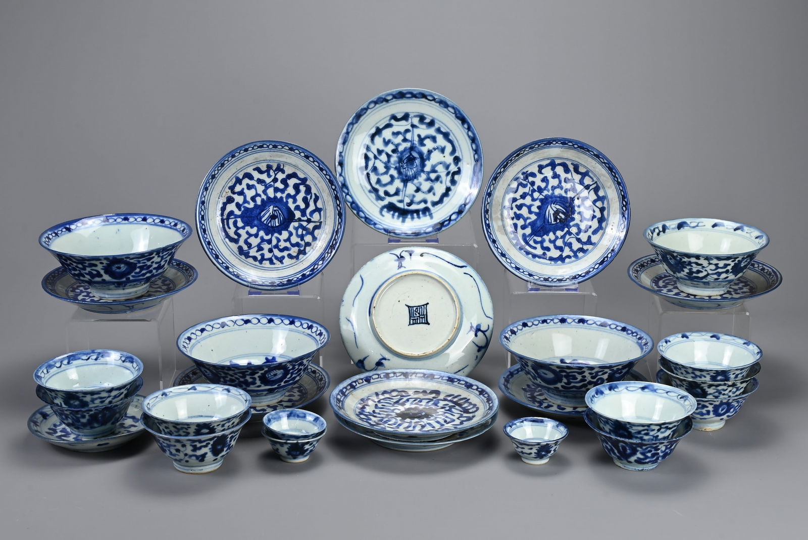 A GROUP OF STRAITS CHINESE NYONYA BLUE AND WHITE PORCELAIN ITEMS, 19TH CENTURY. Twenty seven in (1 of 6)
