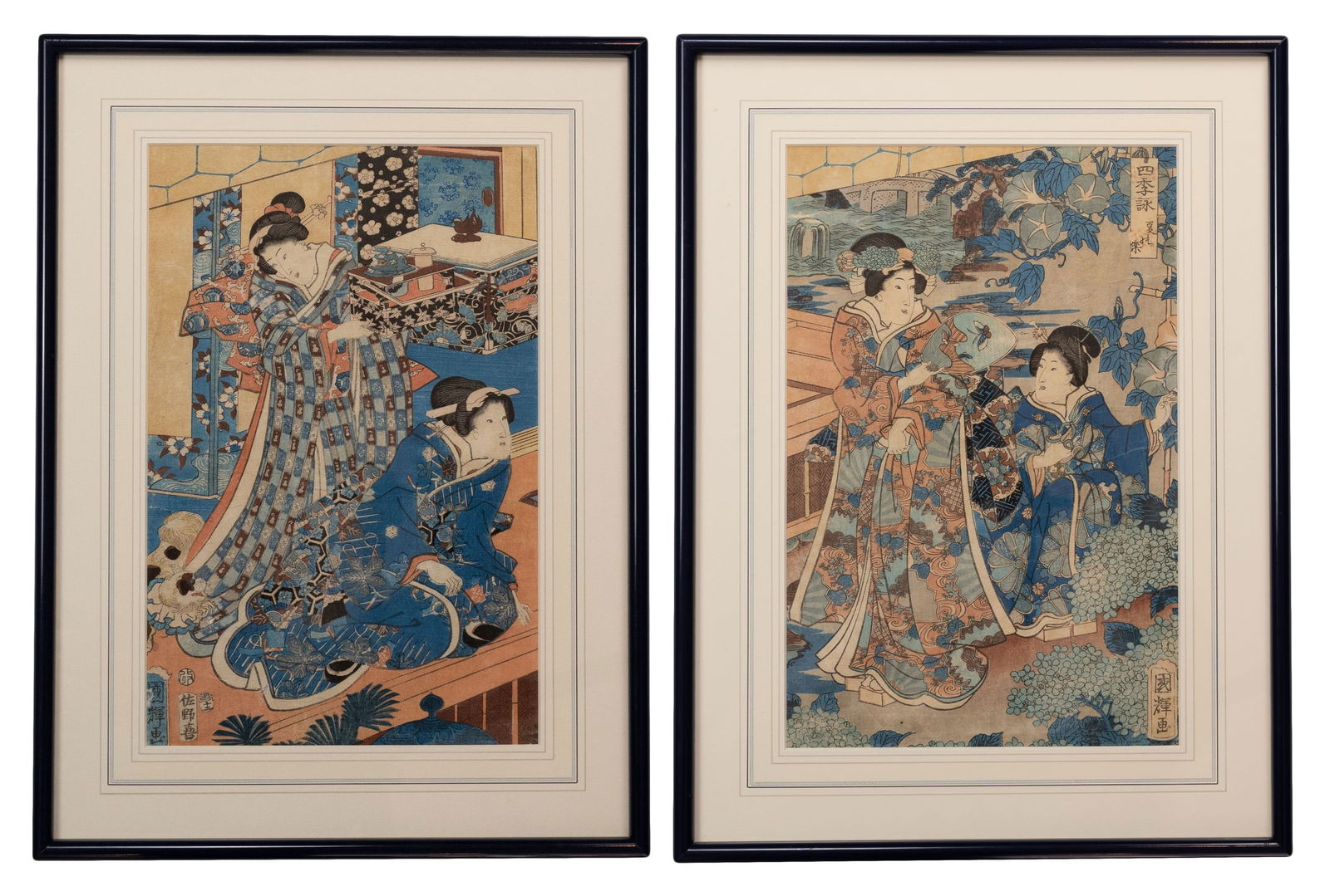 UTAGAWA KUNITERU (1808-1876). Two Japanese woodblock prints of ladies. Each framed and glazed. Total (1 of 8)