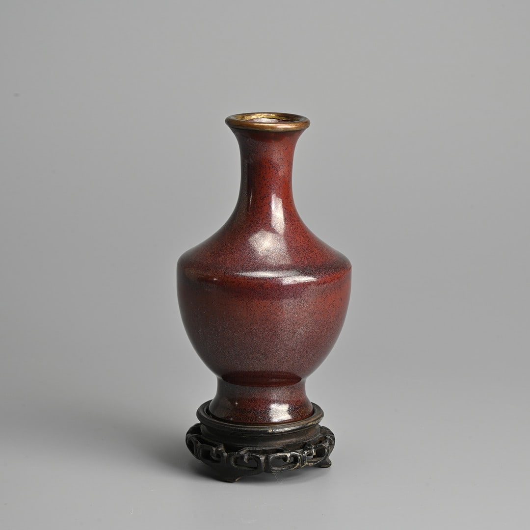 A SMALL CHINESE IRON RUST-GLAZED PORCELAIN BOTTLE VASE, QING DYNASTY.