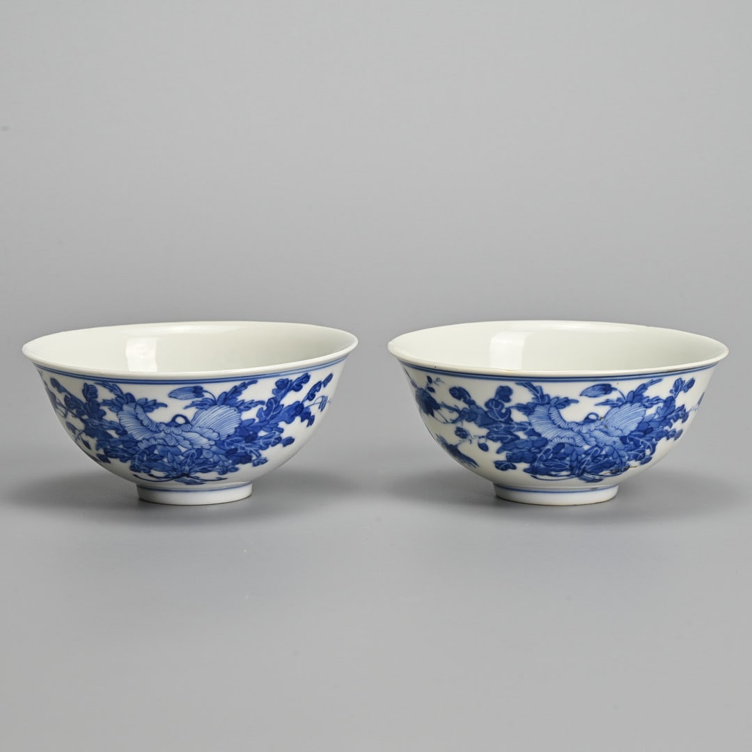 A PAIR OF CHINESE BLUE AND WHITE PORCELAIN BOWLS, SIX CHARACTER GUANGXU MARK AND OF THE PERIOD