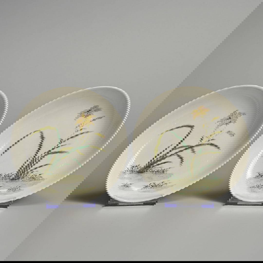 A FINE PAIR OF CHINESE FAMILLE ROSE PORCELAIN 'ORCHID' DISHES, SHENDE TANG MARKS, 19TH CENTURY.