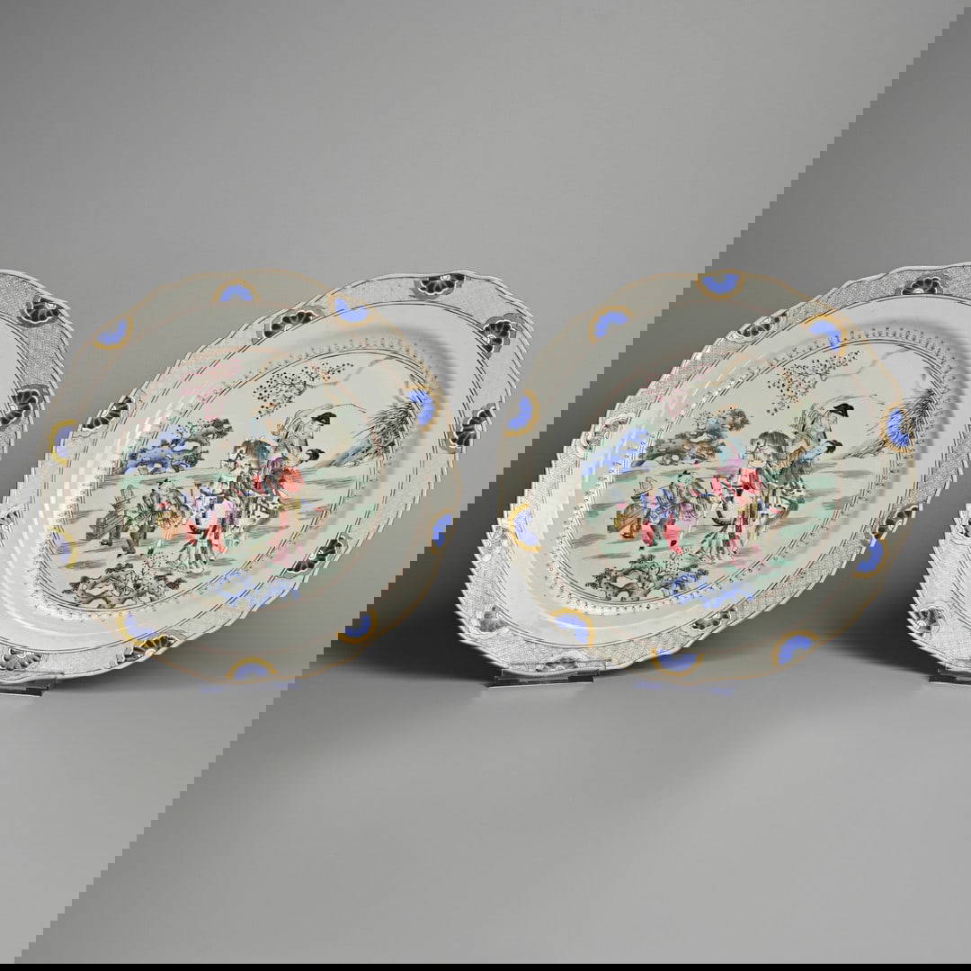 A PAIR OF CHINESE FAMILLE ROSE PORCELAIN LOBED DISHES, 18TH CENTURY.