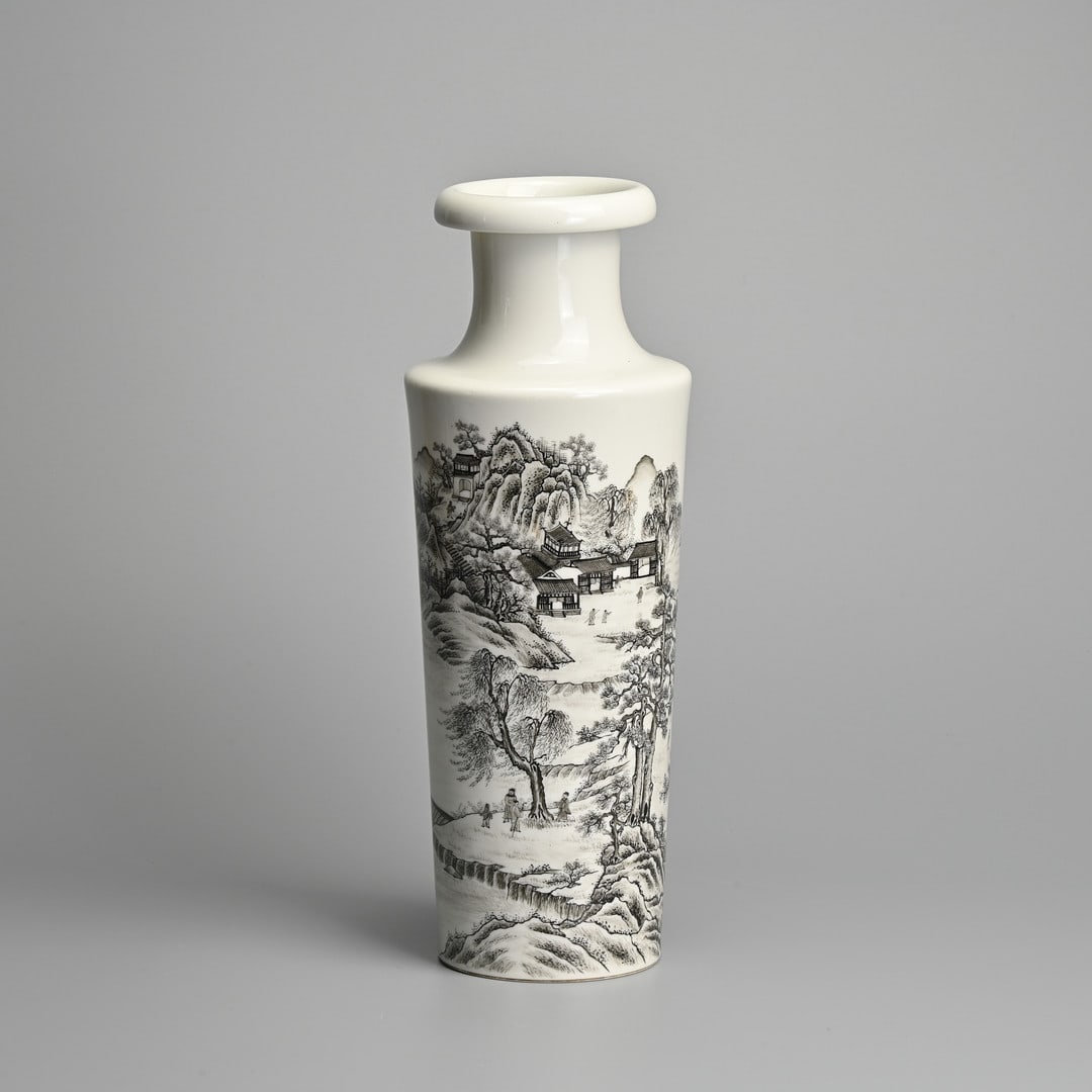 A CHINESE GRISAILLE- ENAMELLED PORCELAIN VASE, HONGXIAN MARK, REPUBLIC PERIOD.