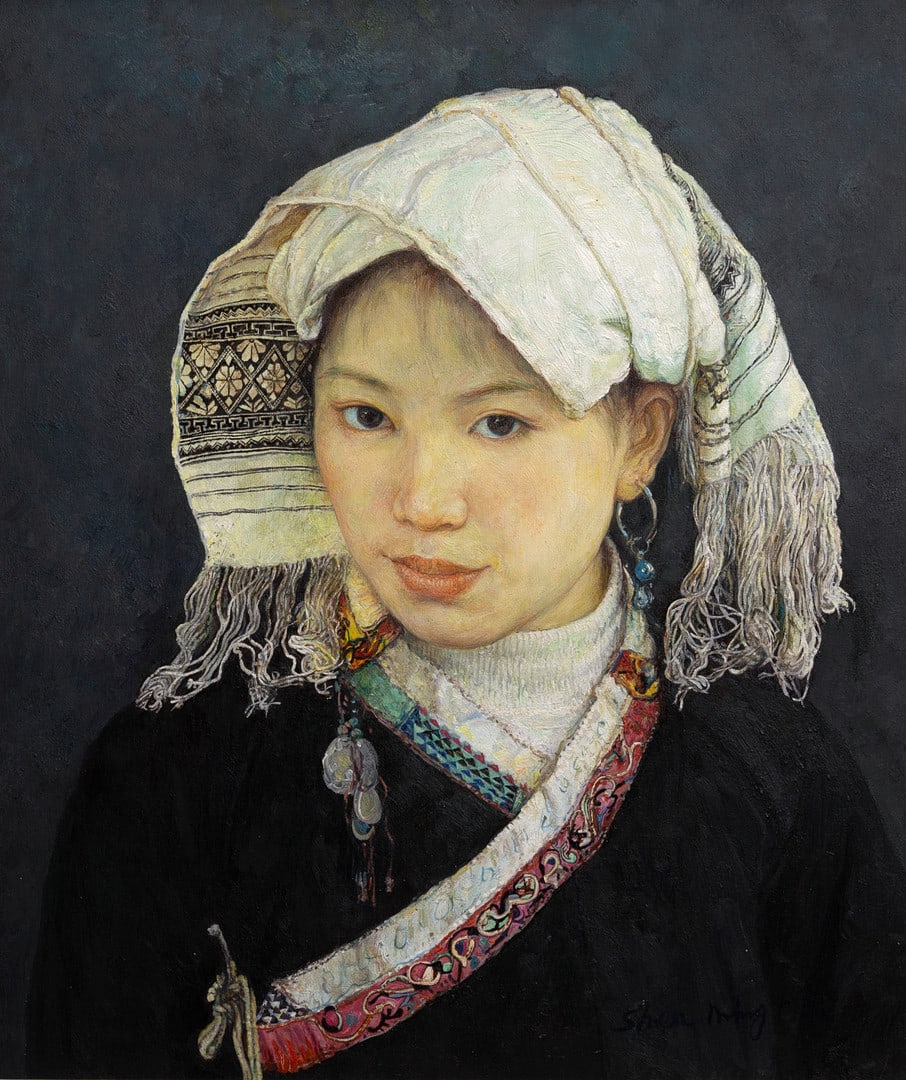 SHEN MING CUN (BORN 1956). WHITE HEADDRESS MAIDEN OF THE ZHUANG TRIBE. (1 of 5)